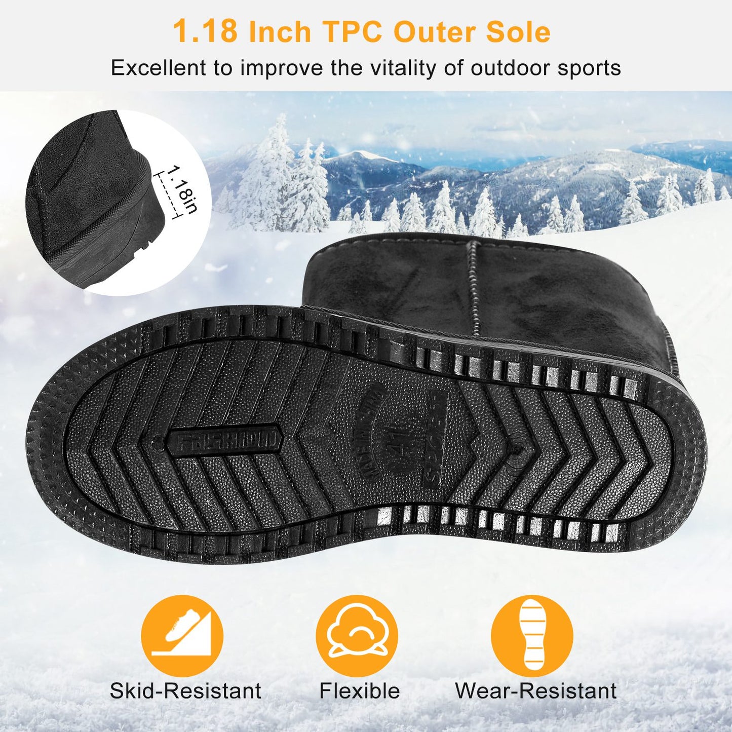 TeqHome Women Ladies Snow Boots Waterproof Faux Suede Mid-Calf Boots Fur Warm Lining Shoes Black 7
