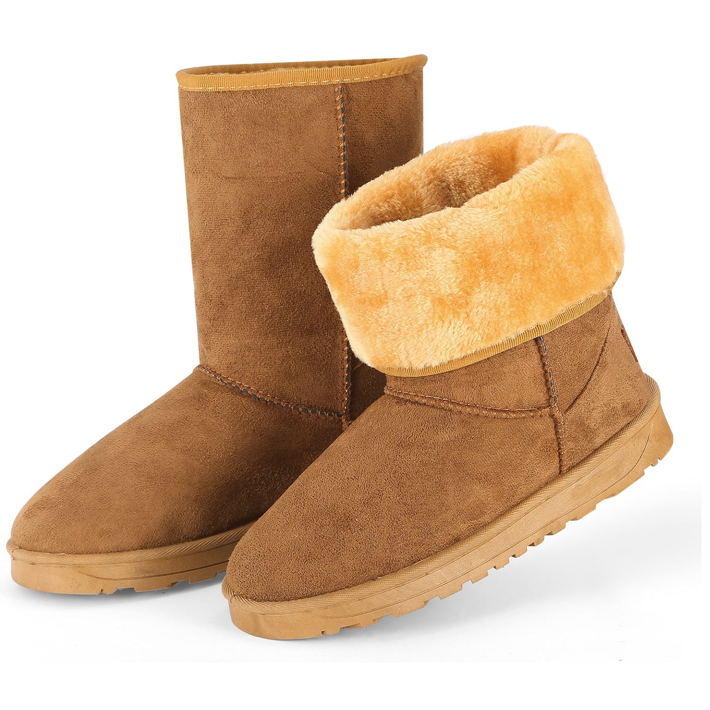 TeqHome Women Ladies Snow Boots Waterproof Faux Suede Mid-Calf Boots Fur Warm Lining Shoes Black 7