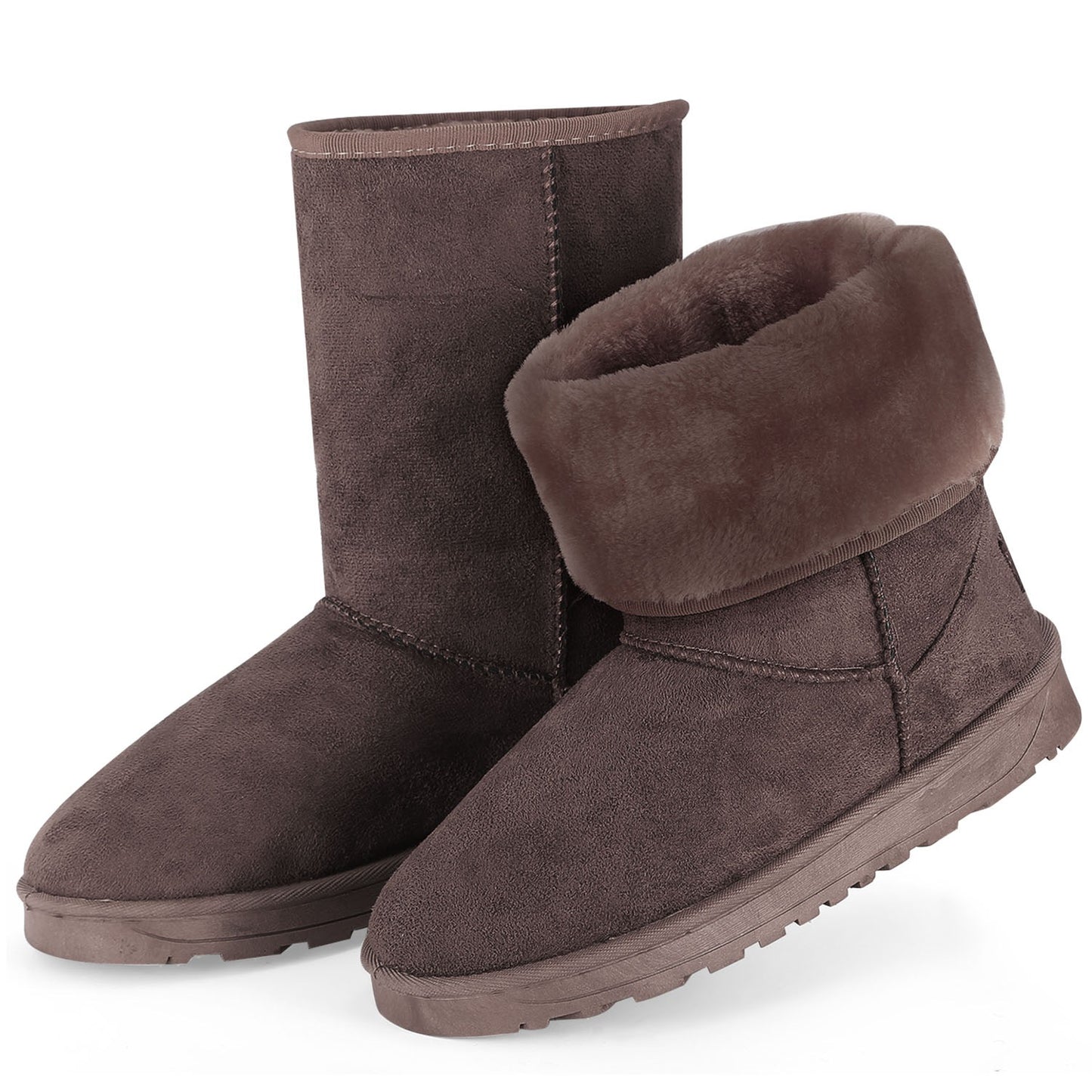 TeqHome Women Ladies Snow Boots Waterproof Faux Suede Mid-Calf Boots Fur Warm Lining Shoes Black 7