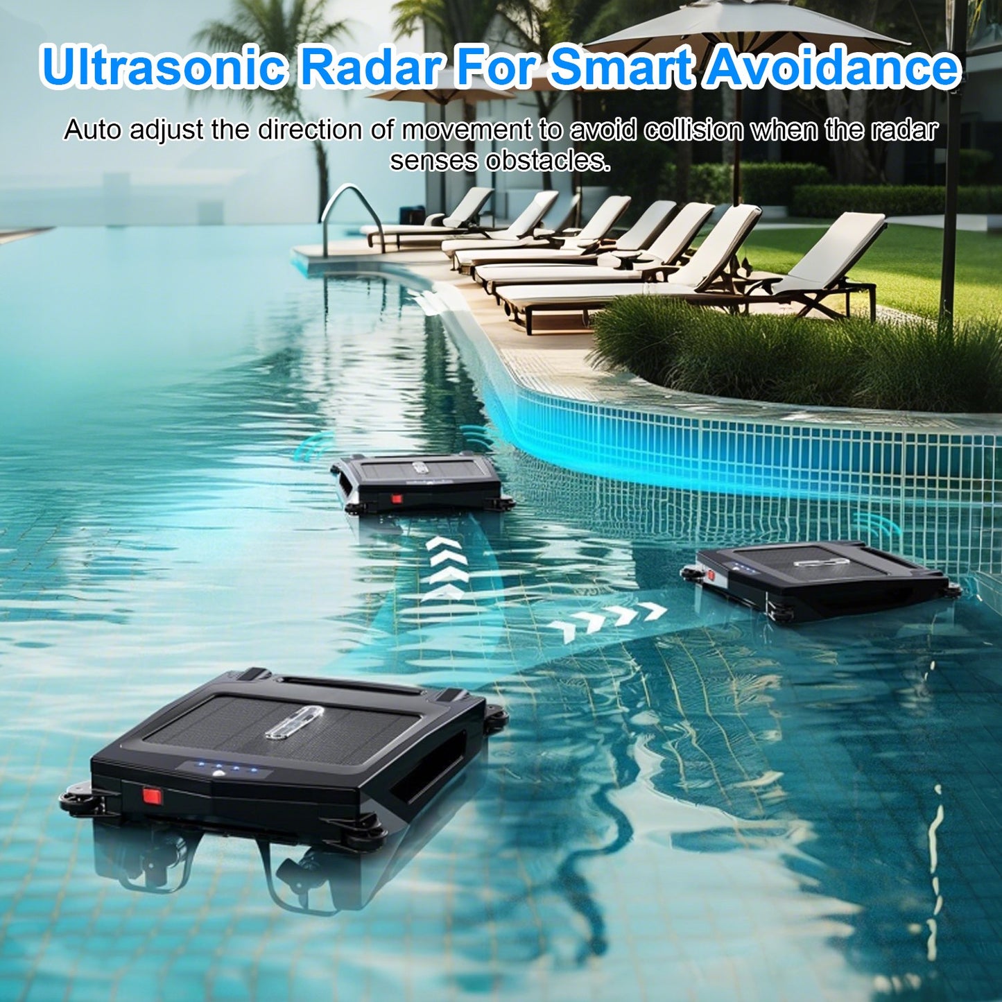 TeqHome Solar Powered Robotic Pool Skimmer Automatic Swimming Pool Surface Cleaner with 2 Cleaning Modes Dual Charging Methods IPX7 Waterproof 1937sq.ft Coverage APP Control