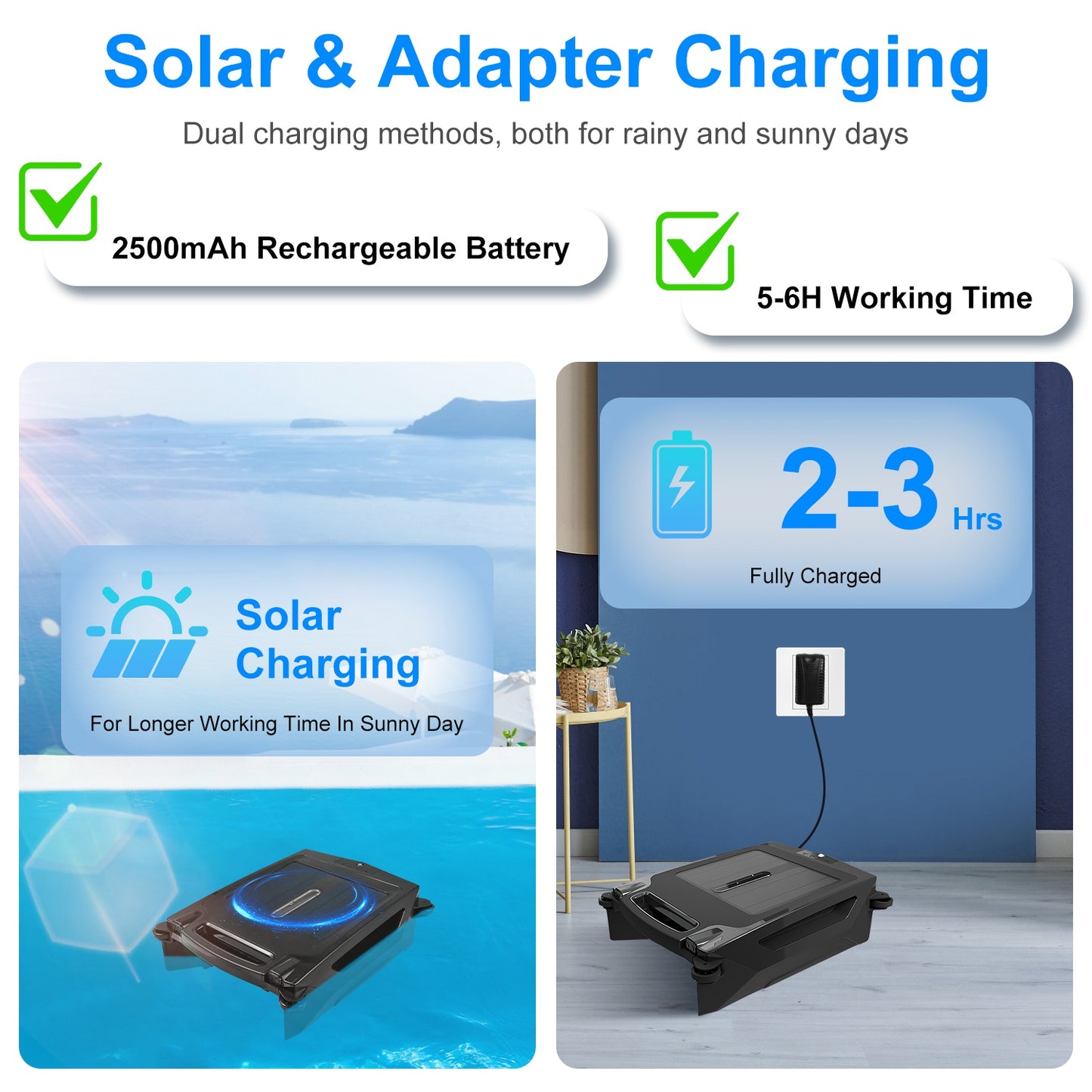 TeqHome Solar Powered Robotic Pool Skimmer Automatic Swimming Pool Surface Cleaner with 2 Cleaning Modes Dual Charging Methods IPX7 Waterproof 1937sq.ft Coverage APP Control