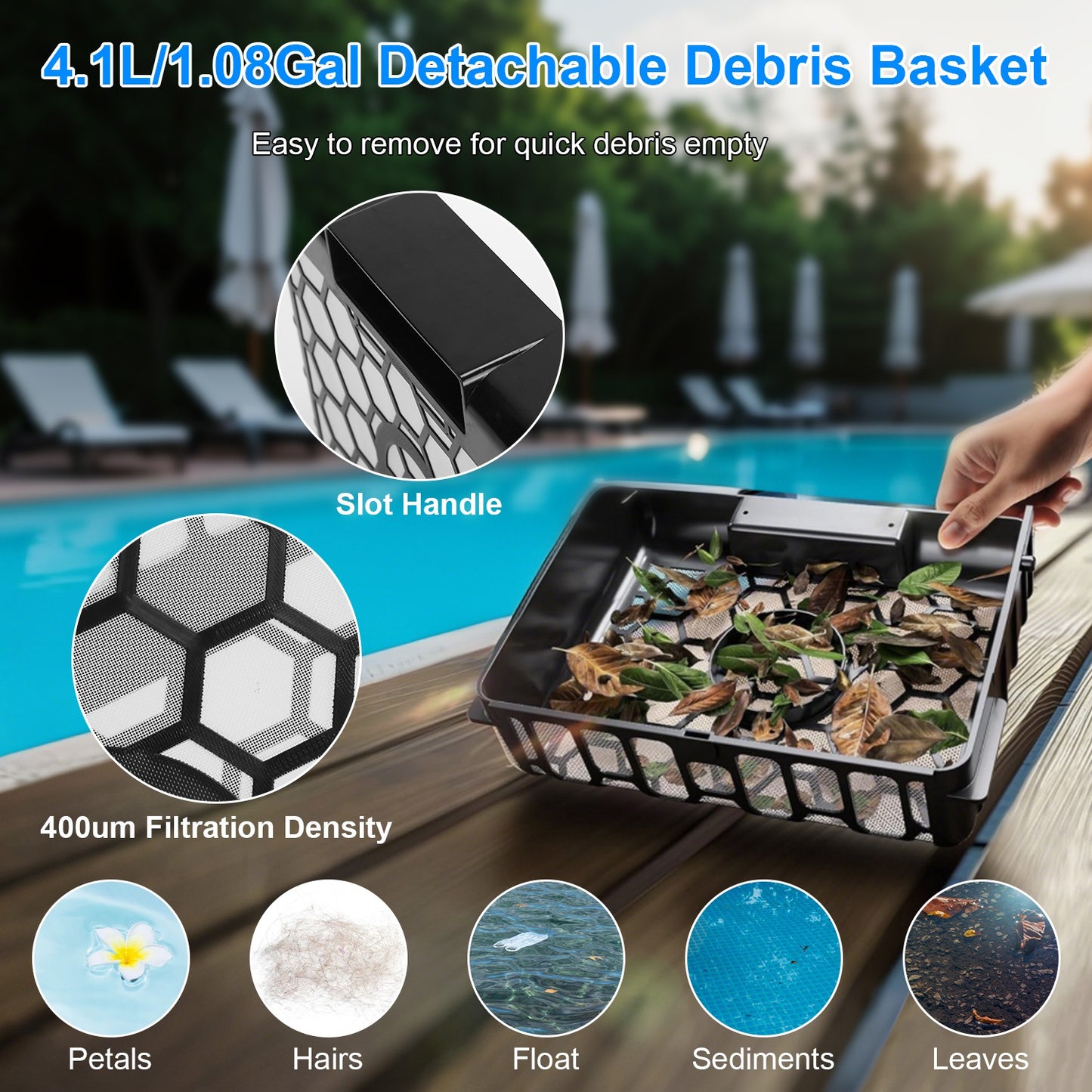 TeqHome Solar Powered Robotic Pool Skimmer Automatic Swimming Pool Surface Cleaner with 2 Cleaning Modes Dual Charging Methods IPX7 Waterproof 1937sq.ft Coverage APP Control