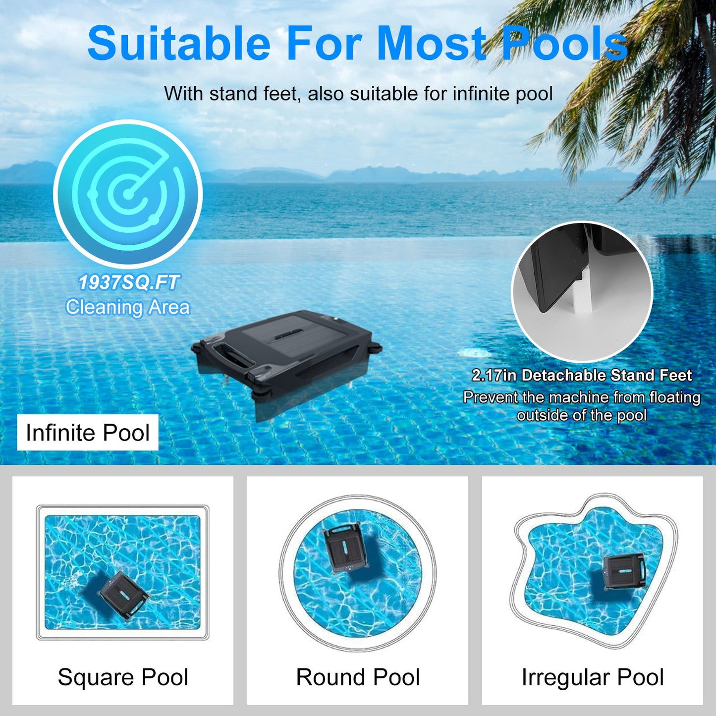 TeqHome Solar Powered Robotic Pool Skimmer Automatic Swimming Pool Surface Cleaner with 2 Cleaning Modes Dual Charging Methods IPX7 Waterproof 1937sq.ft Coverage APP Control