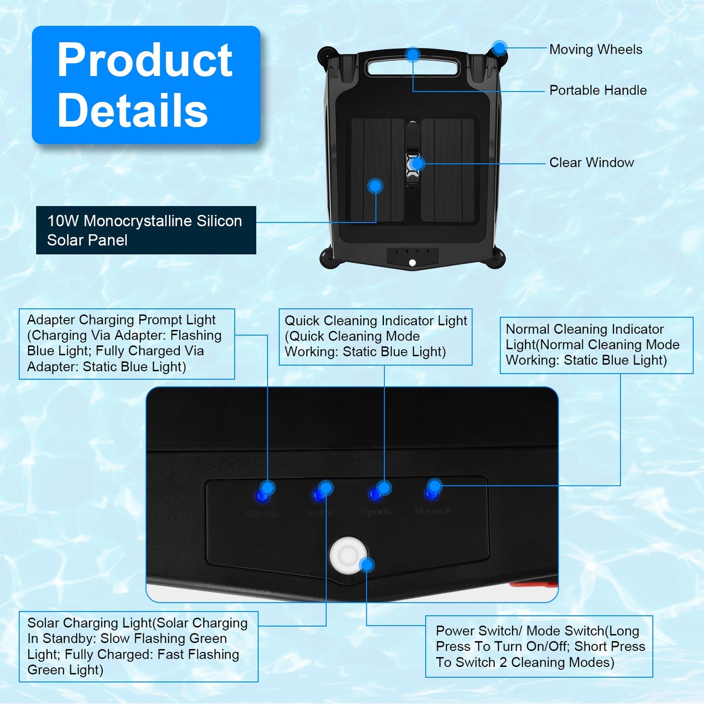 TeqHome Solar Powered Robotic Pool Skimmer Automatic Swimming Pool Surface Cleaner with 2 Cleaning Modes Dual Charging Methods IPX7 Waterproof 1937sq.ft Coverage APP Control