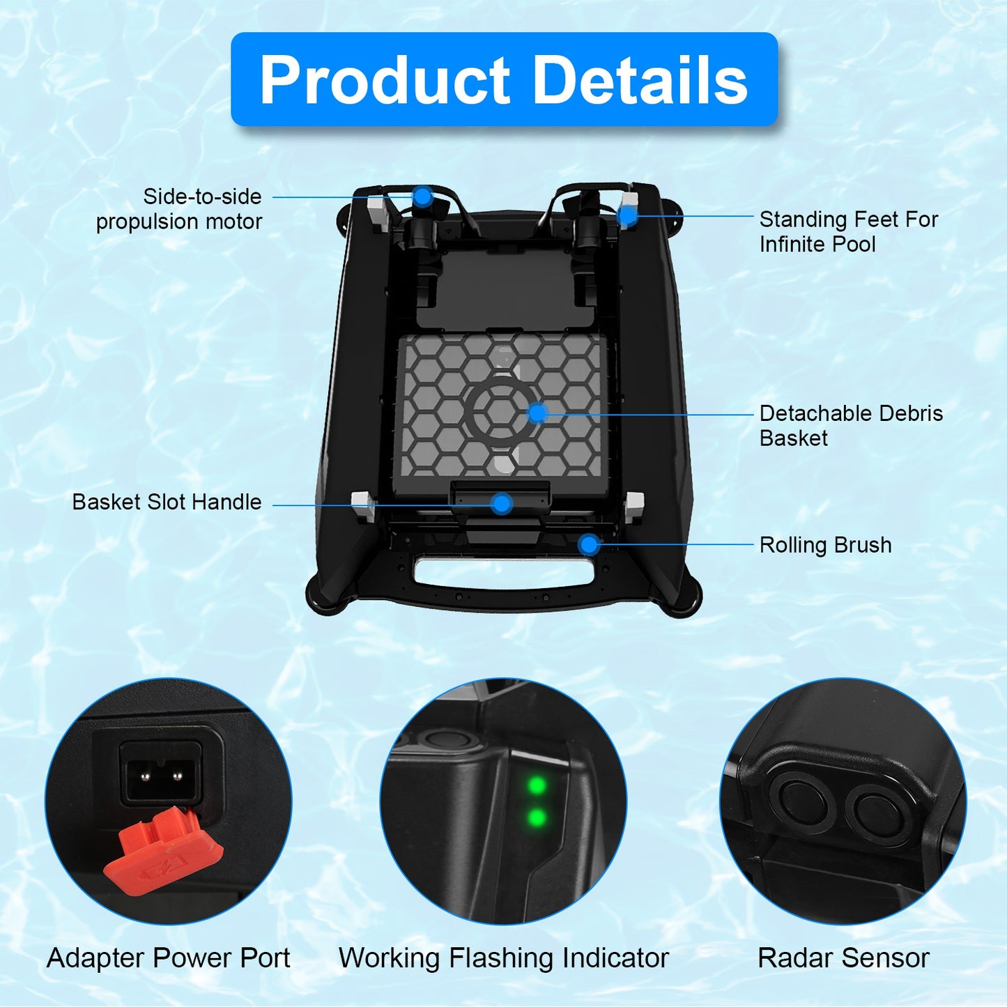 TeqHome Solar Powered Robotic Pool Skimmer Automatic Swimming Pool Surface Cleaner with 2 Cleaning Modes Dual Charging Methods IPX7 Waterproof 1937sq.ft Coverage APP Control