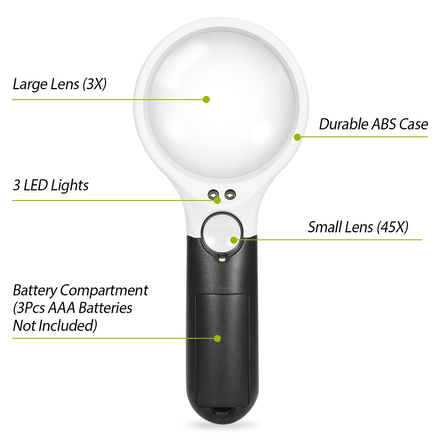 LED Illuminated Magnifying Glass 45X 3X Handheld Magnifie