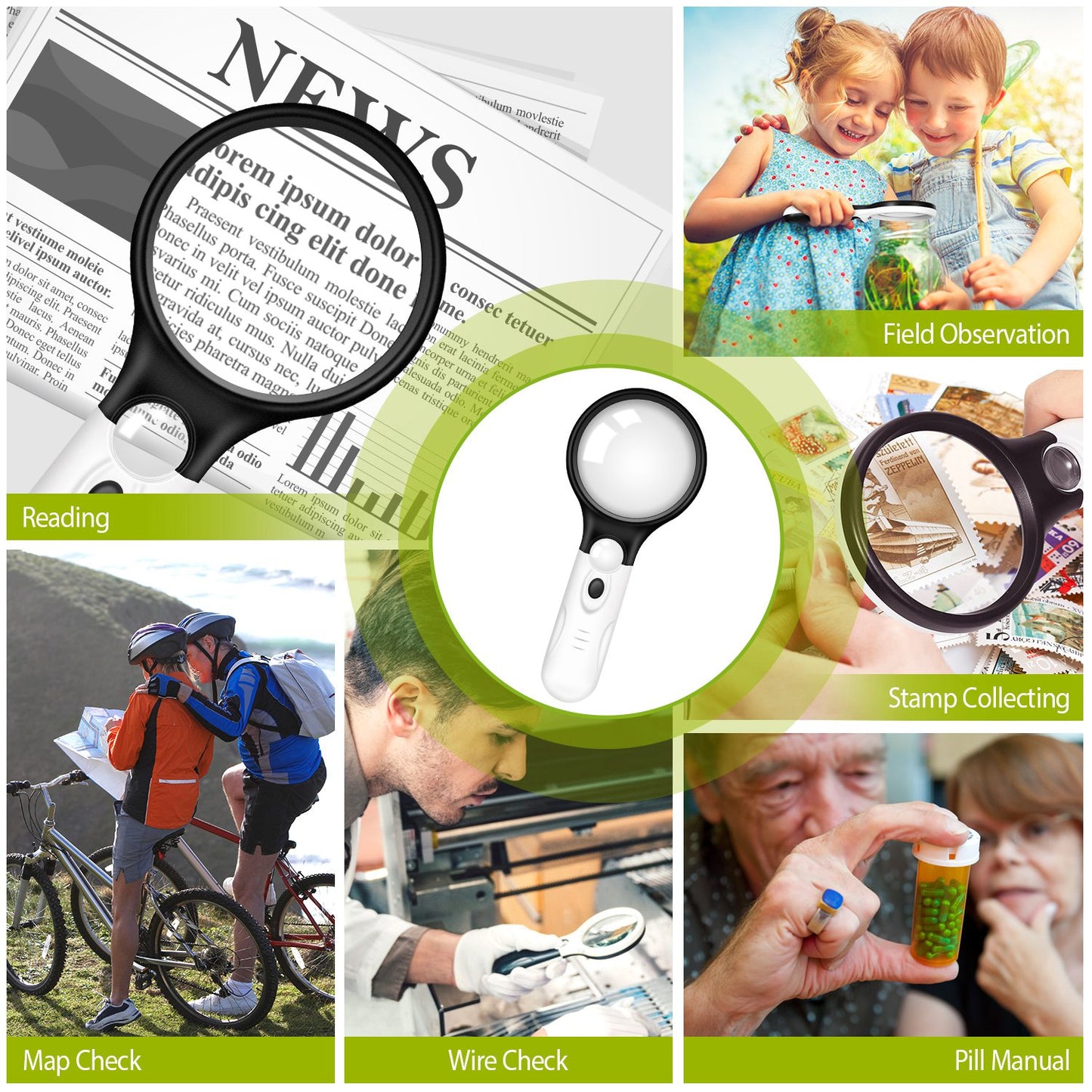 LED Illuminated Magnifying Glass 45X 3X Handheld Magnifie