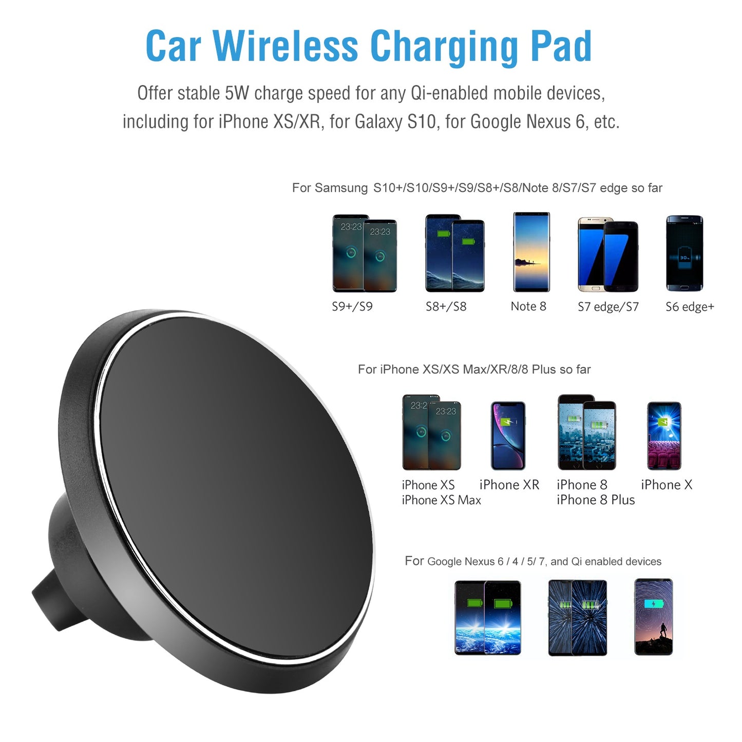Qi Wireless Car Charger Magnetic Car Phone Charger 5W Charging Pad Air Vent