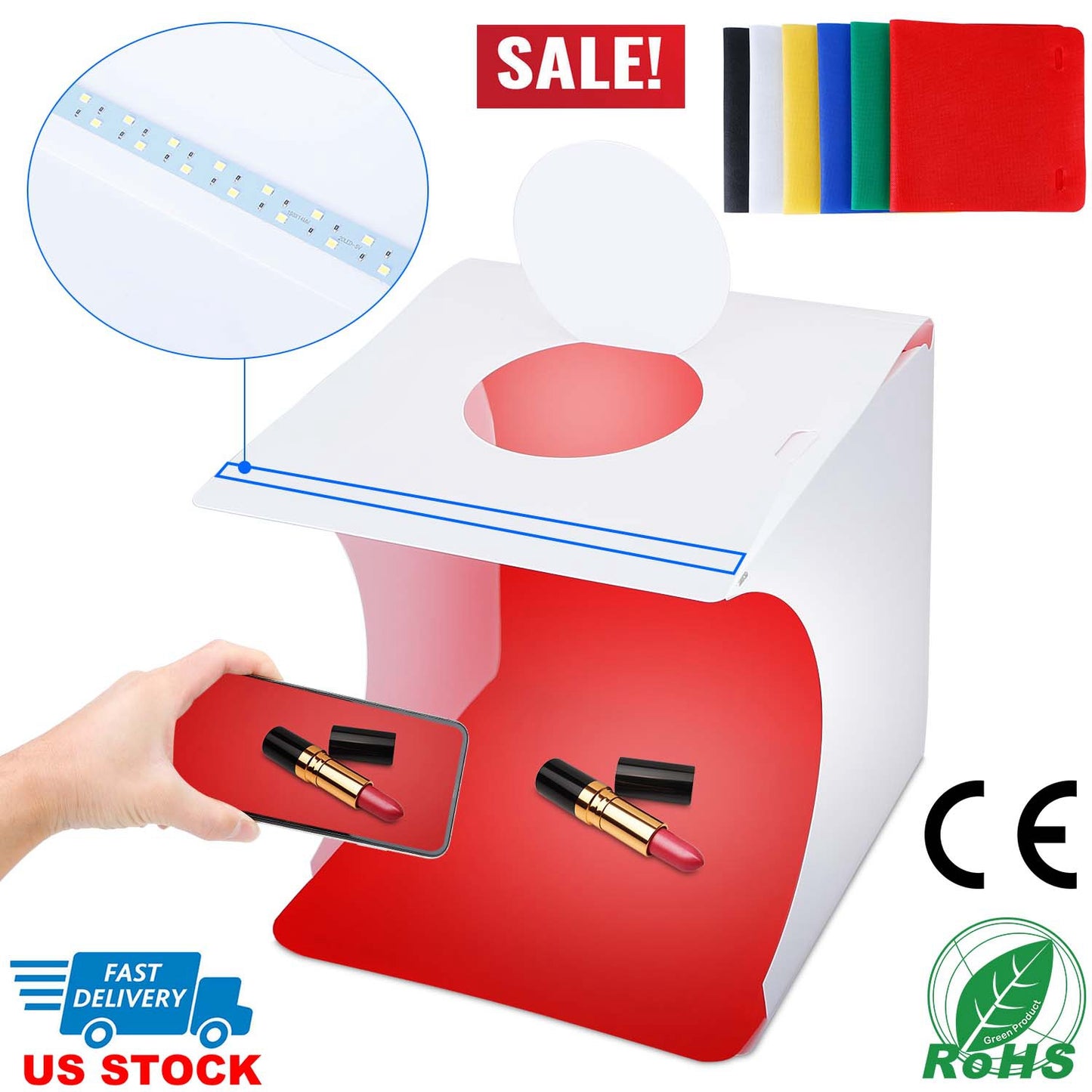 Mini Photo Studio Box Photography Shooting Light Tent Kit with 6 Color Backdrops 20LED Beads