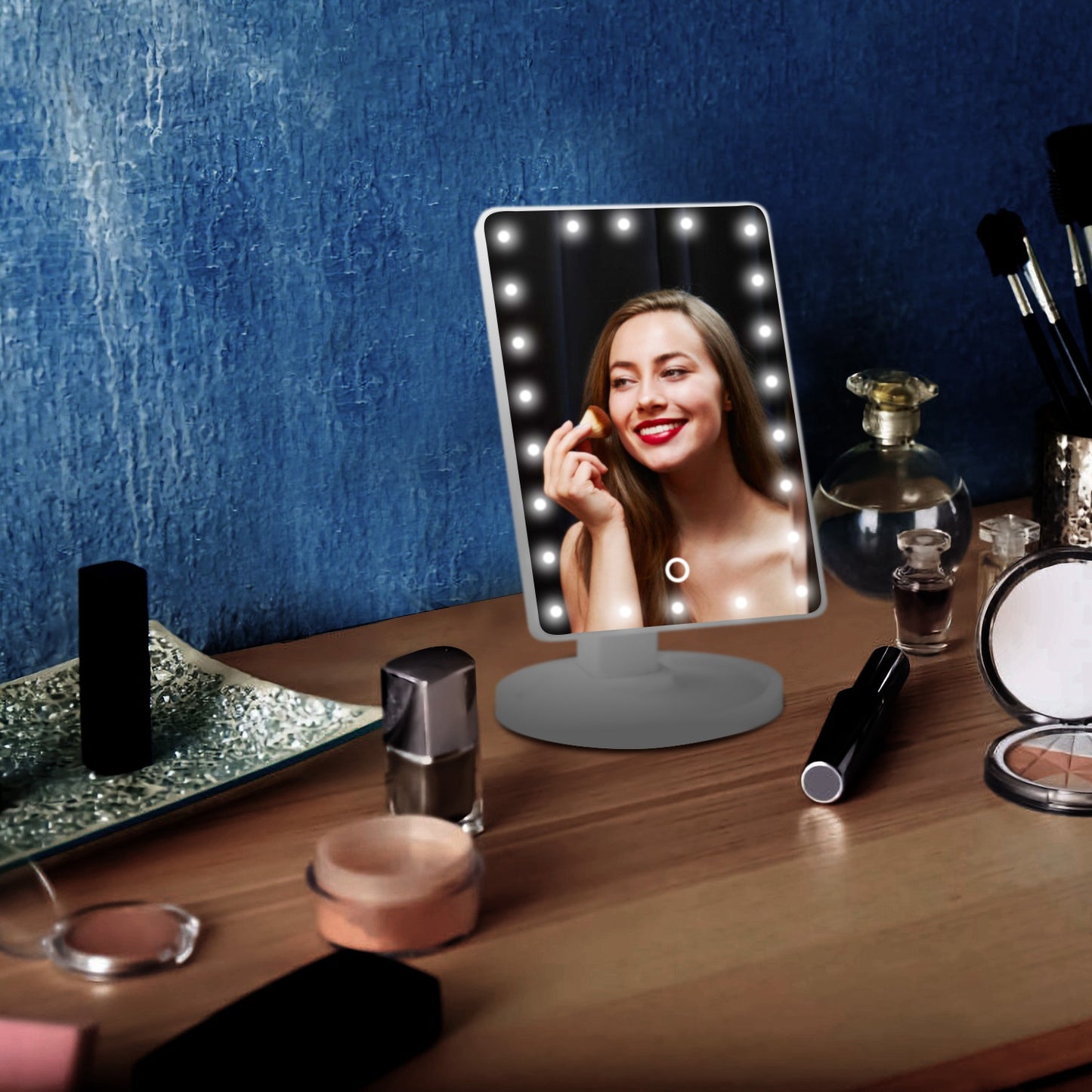 22 LED Lights Rechargeable Cosmetic Mirror 180 Degree Rotation Makeup Mirror