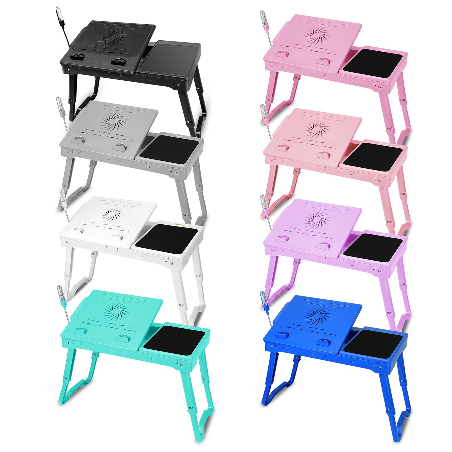 Foldable Laptop Table Bed Notebook Desk w/Cooling Fan Mouse Board LED light 4 x USB Ports Breakfast Snacking Tray with Storage Groove