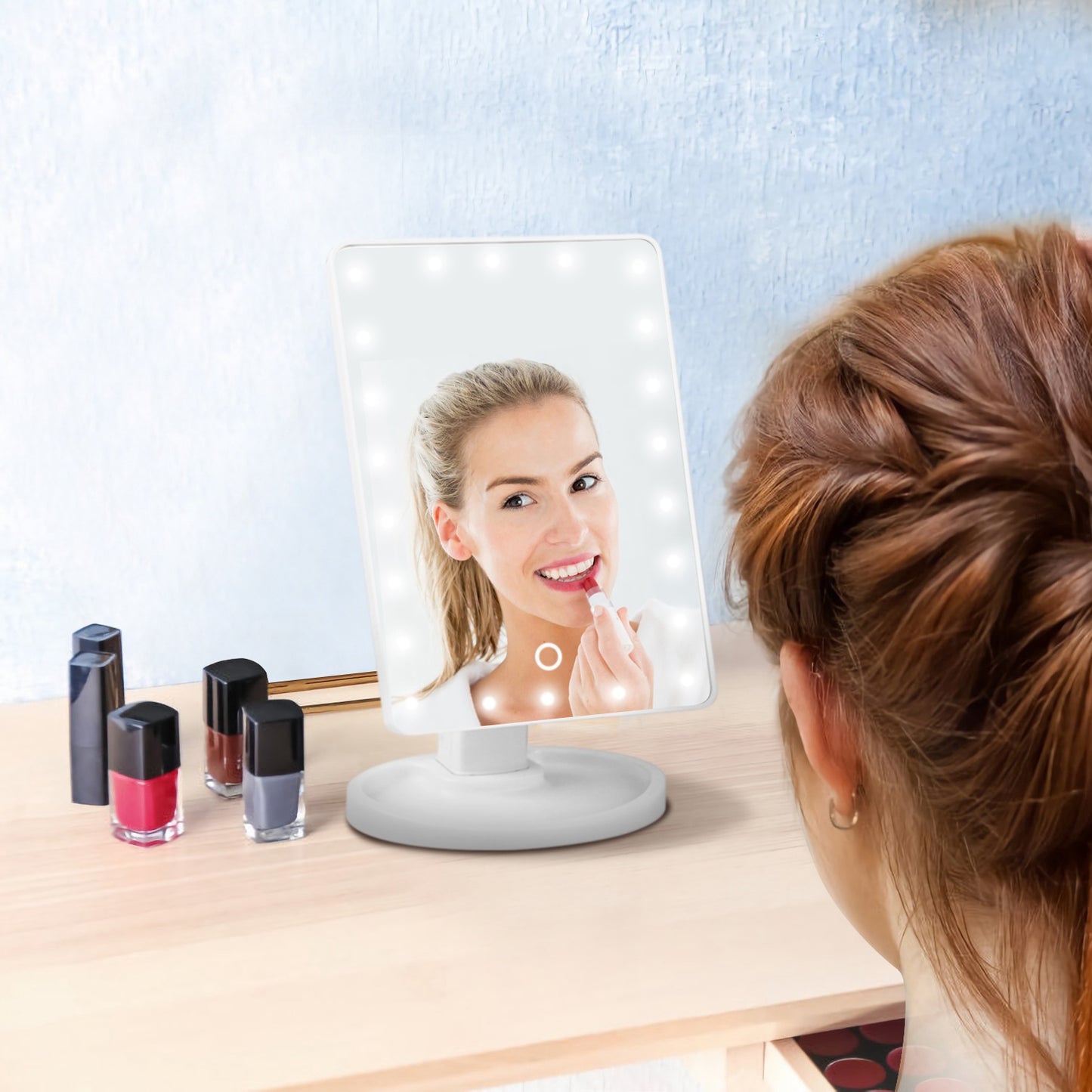 22 LED Lights Rechargeable Cosmetic Mirror 180 Degree Rotation Makeup Mirror