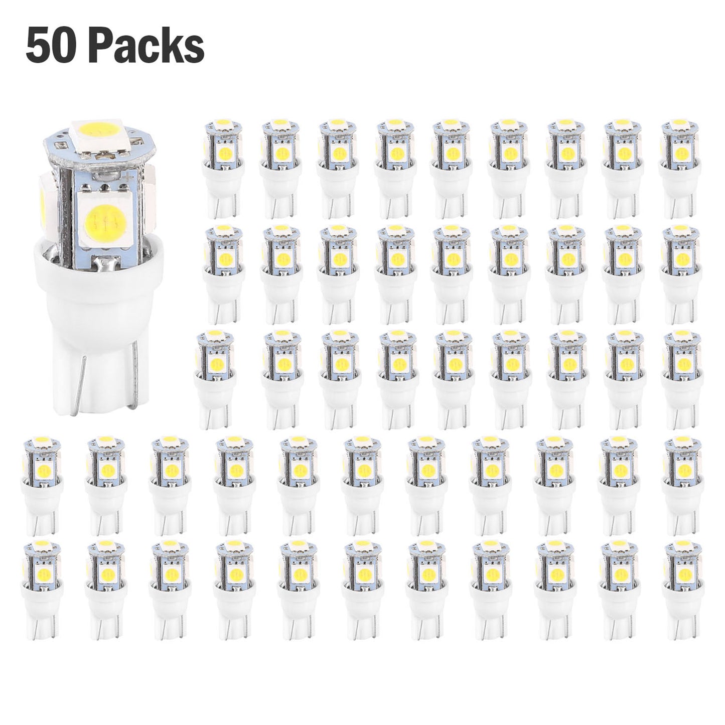 50Pcs/Kit LED Car Light Bulbs 1000lm T10 Base 5050 6000K White Auto Lamps