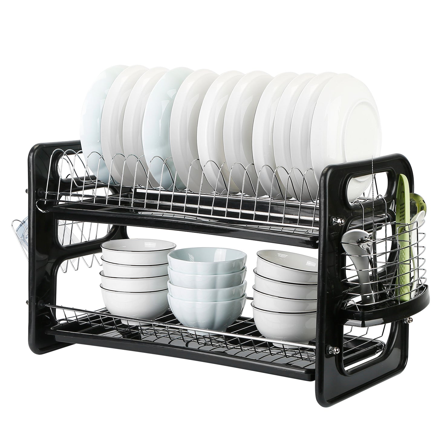 2 Tier Dish Drying Rack Drainboard Set Anti-Rust Dish Drainer Shelf Tableware Holder Cup Holder For Kitchen Counter Storage