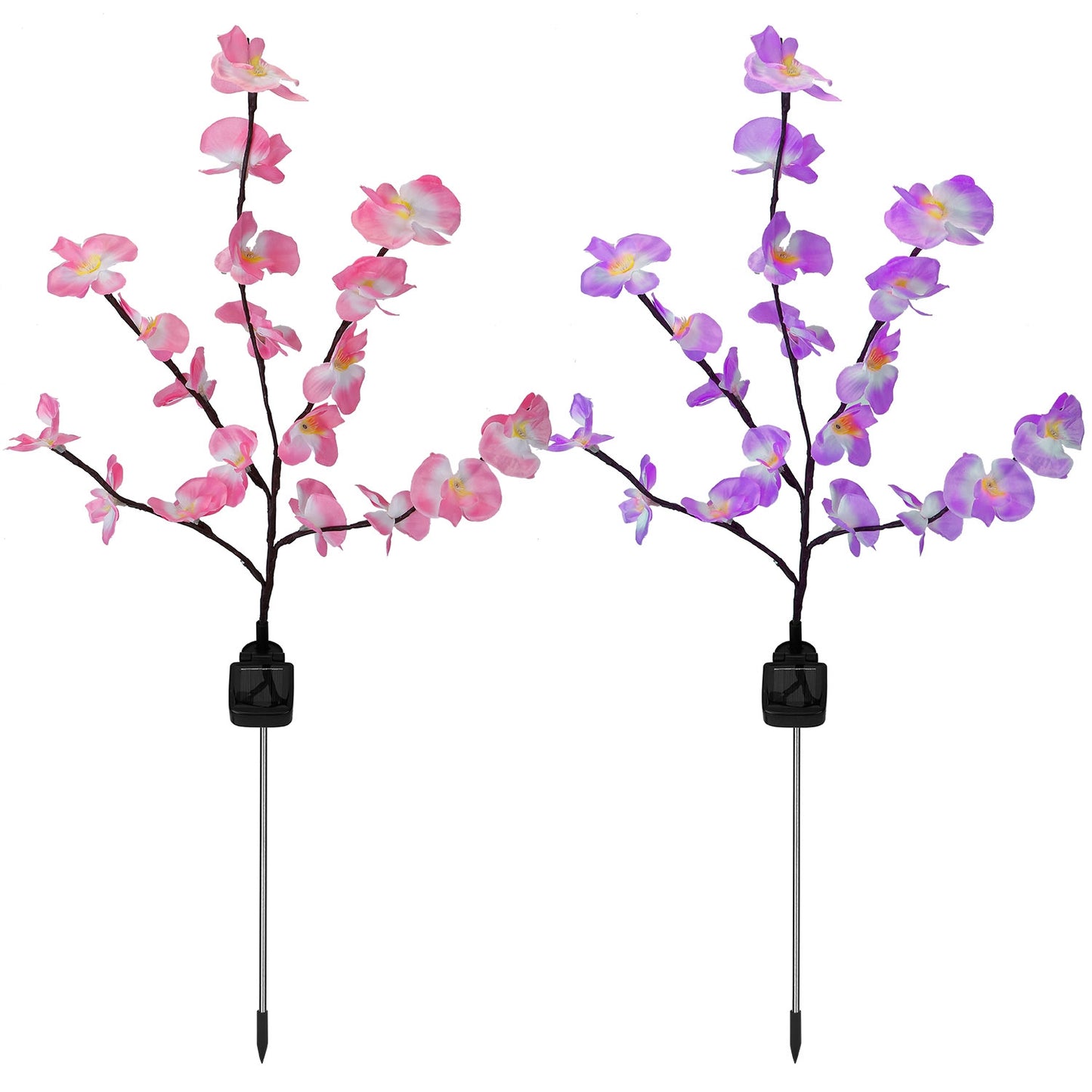2Pcs Solar Powered Garden Light Orchid Flower Stake Lamps Waterproof LED Lawn Lights