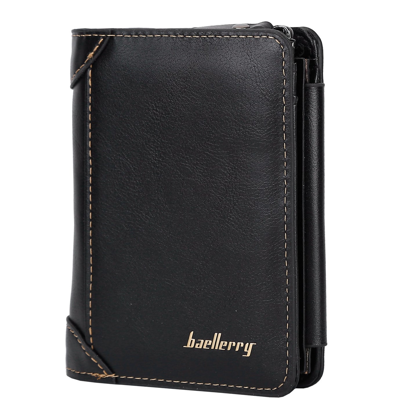 Men’s Leather Wallet ID Card Holder Purse Trifold Clutch Money Zipper with ID Window 14 Credit Card 1 ID Card