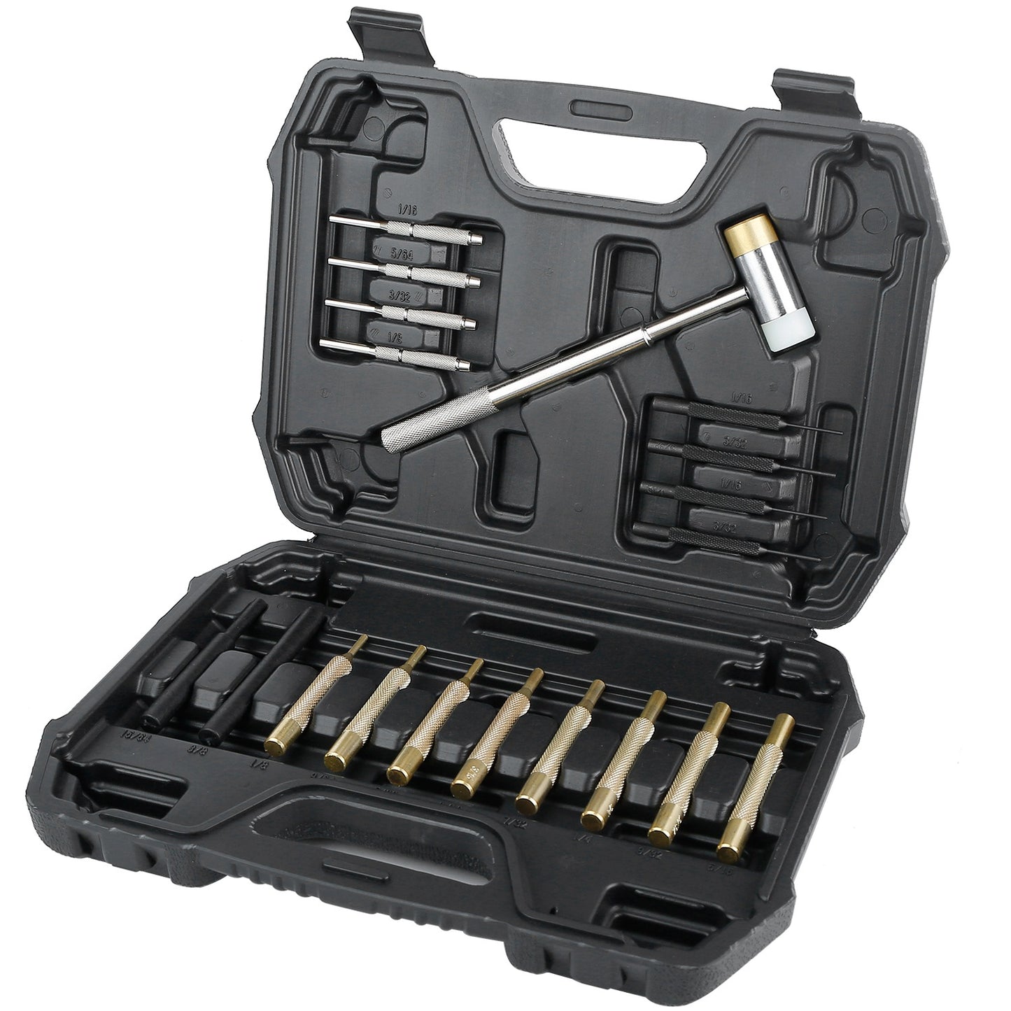19Pcs Hammer Punch Set Drift Pin Punch Kit w/ Brass Chromium Punches for Gunsmithing Maintenance with Storage Box