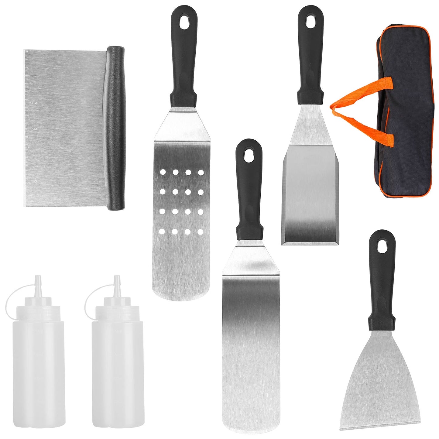 7Pcs Griddle Accessories Kit Stainless Steel BBQ Grilling Utensil Tools Outdoor Barbecue Griddle Spatulas Set for Backyard Party Tailgating