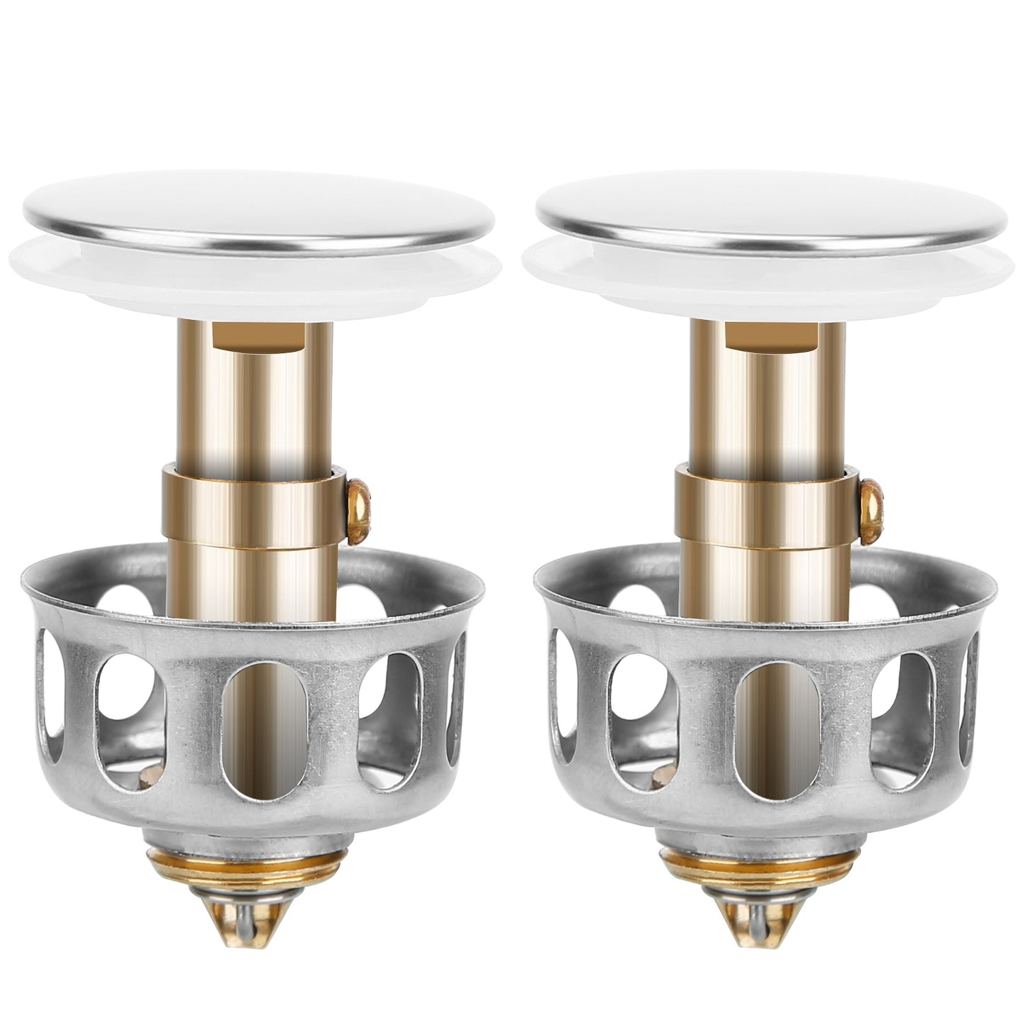 2Pcs Sink Drain Plugs Wash Basin Bounce Drain Filter Pop Up Bathtub Sink Drain Stoppers Strainer W/ Basket