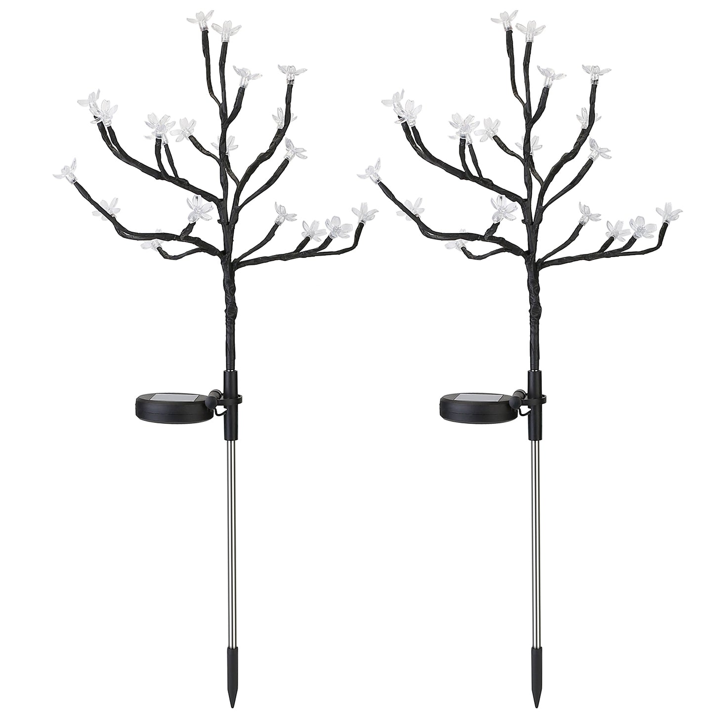 2Pcs Outdoor Solar Light Cherry Blossom Flower Landscape Light Yard Stake Decor Lamp