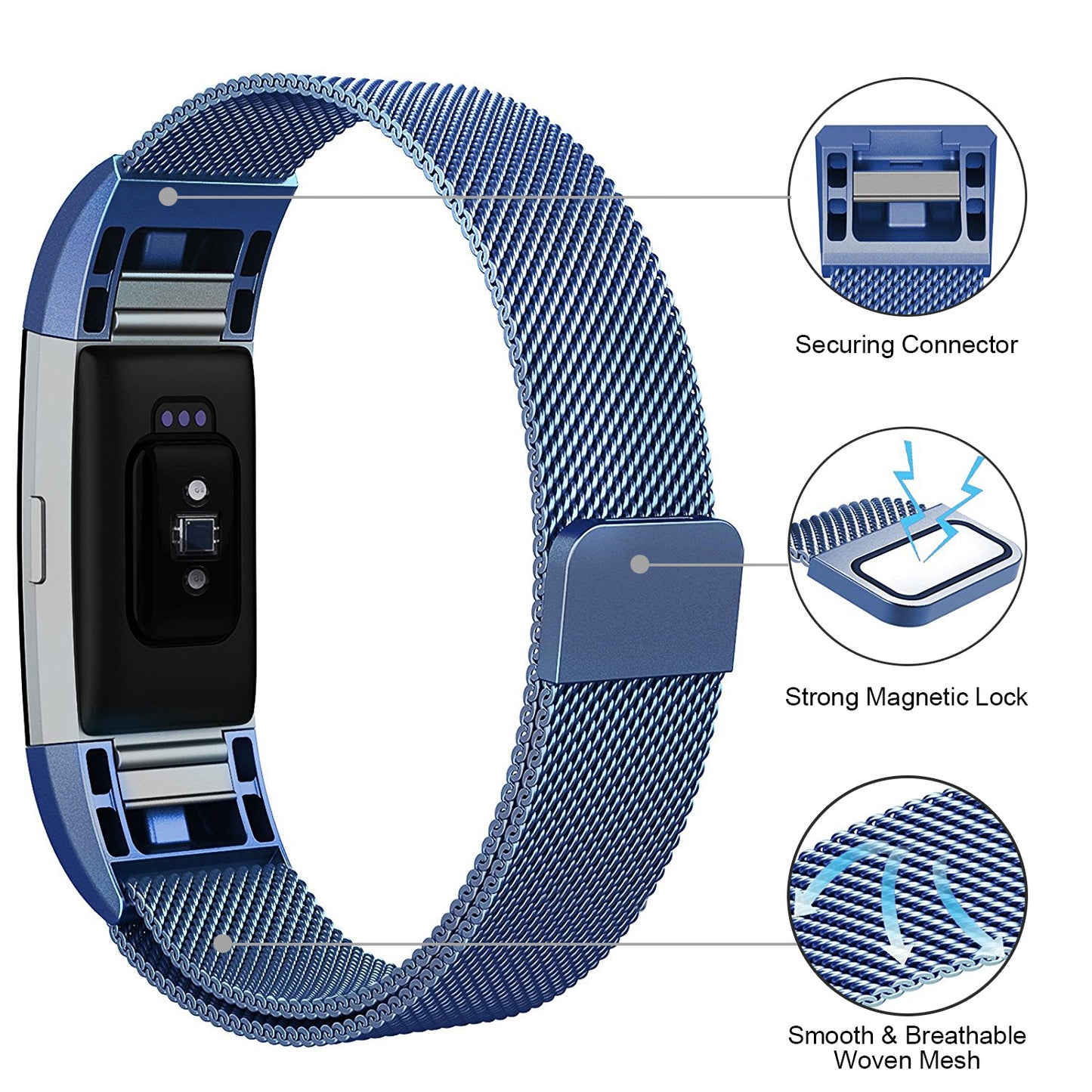 Stainless Steel Mesh Milanese Loop Band for Fitbit Charge 2