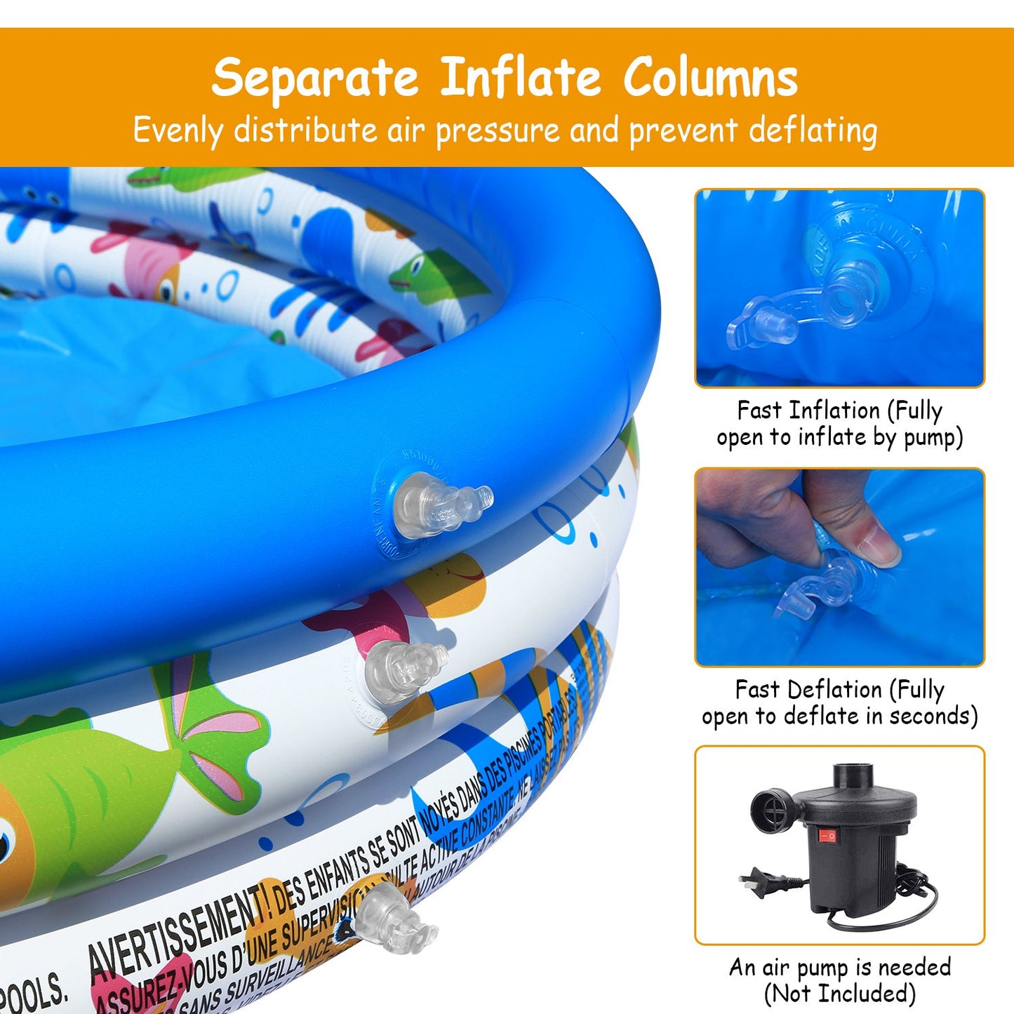 48x10in Inflatable Swimming Pool Blow Up Family Pool For 2 Kids