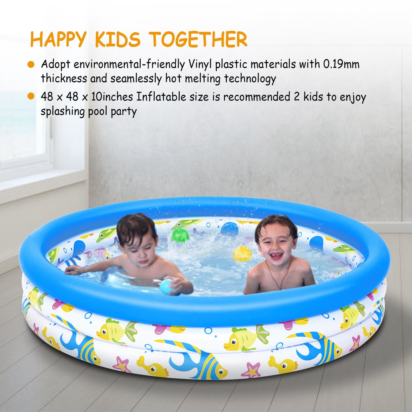 48x10in Inflatable Swimming Pool Blow Up Family Pool For 2 Kids