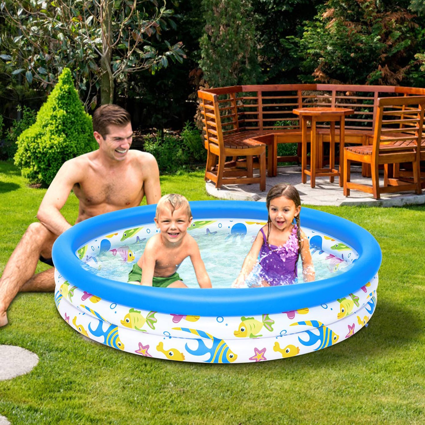 48x10in Inflatable Swimming Pool Blow Up Family Pool For 2 Kids
