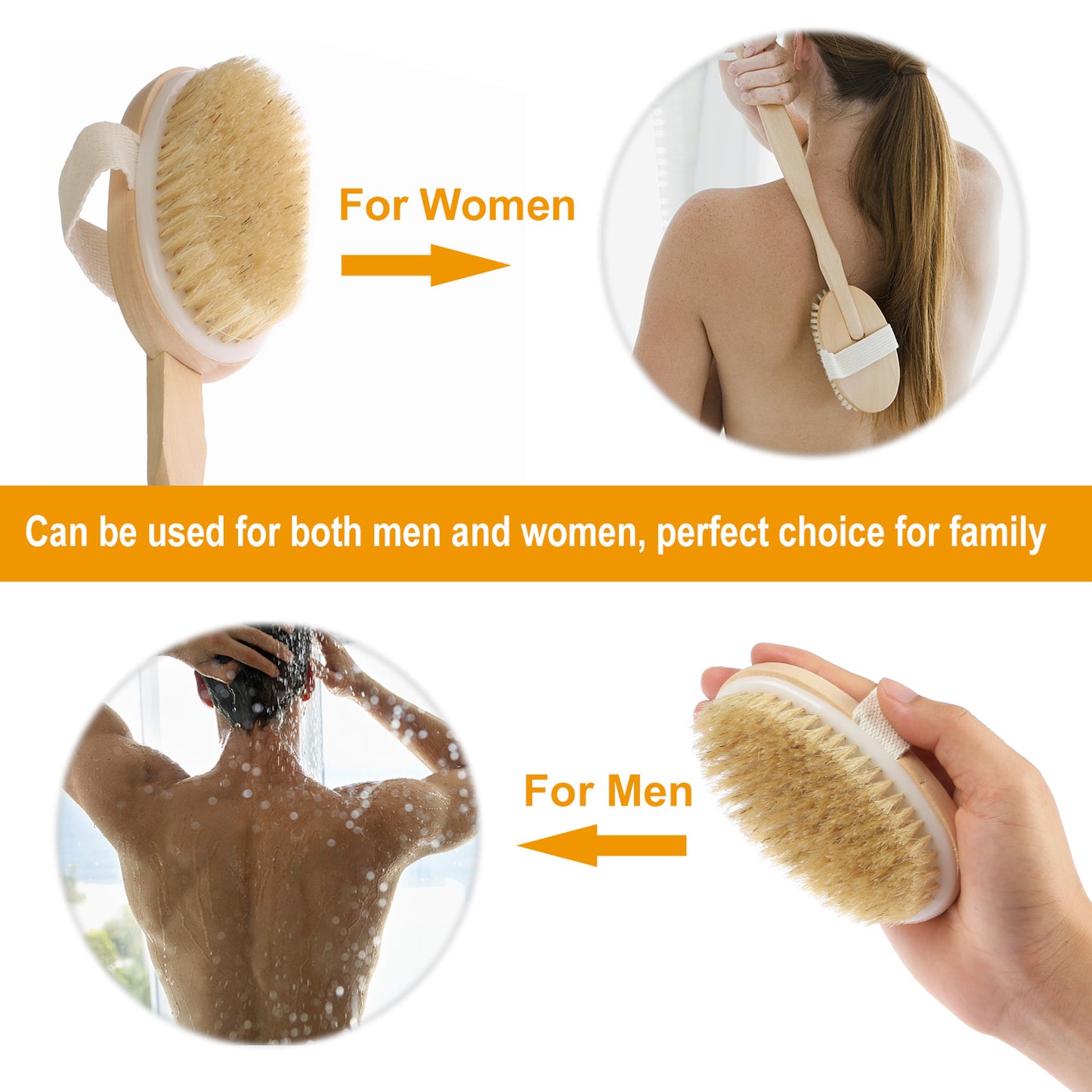 Bath Brush 15in Shower Body Back Scrubber with Long Handle Detachable Brush