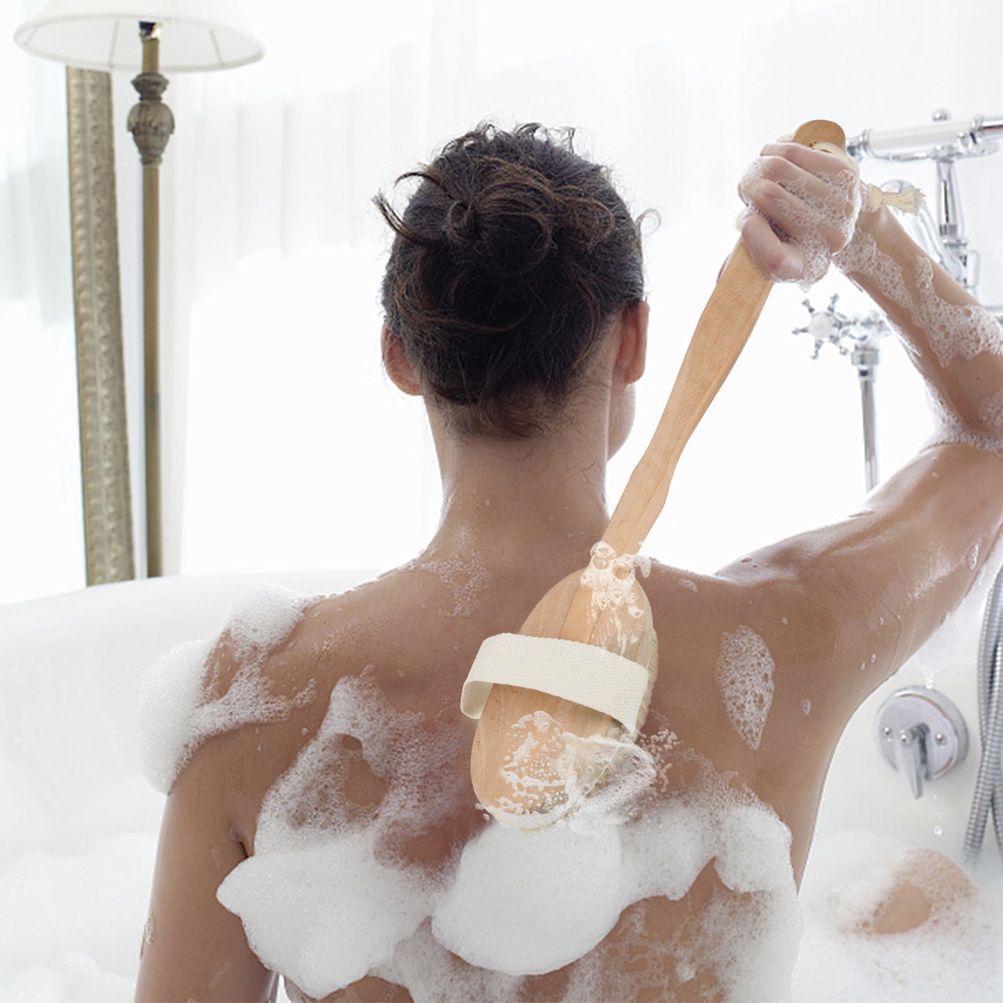 Bath Brush 15in Shower Body Back Scrubber with Long Handle Detachable Brush