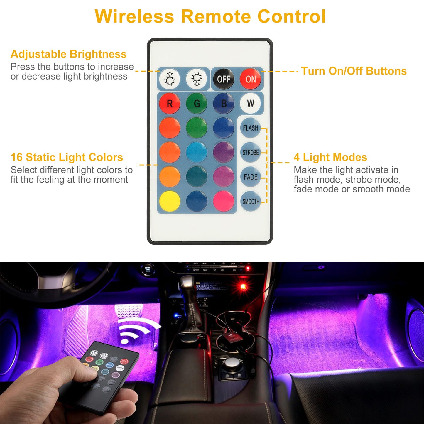 4PCS 36LEDs 12V Car Atmosphere Light Strip IP65 Colorful RGB LED Neon Lights