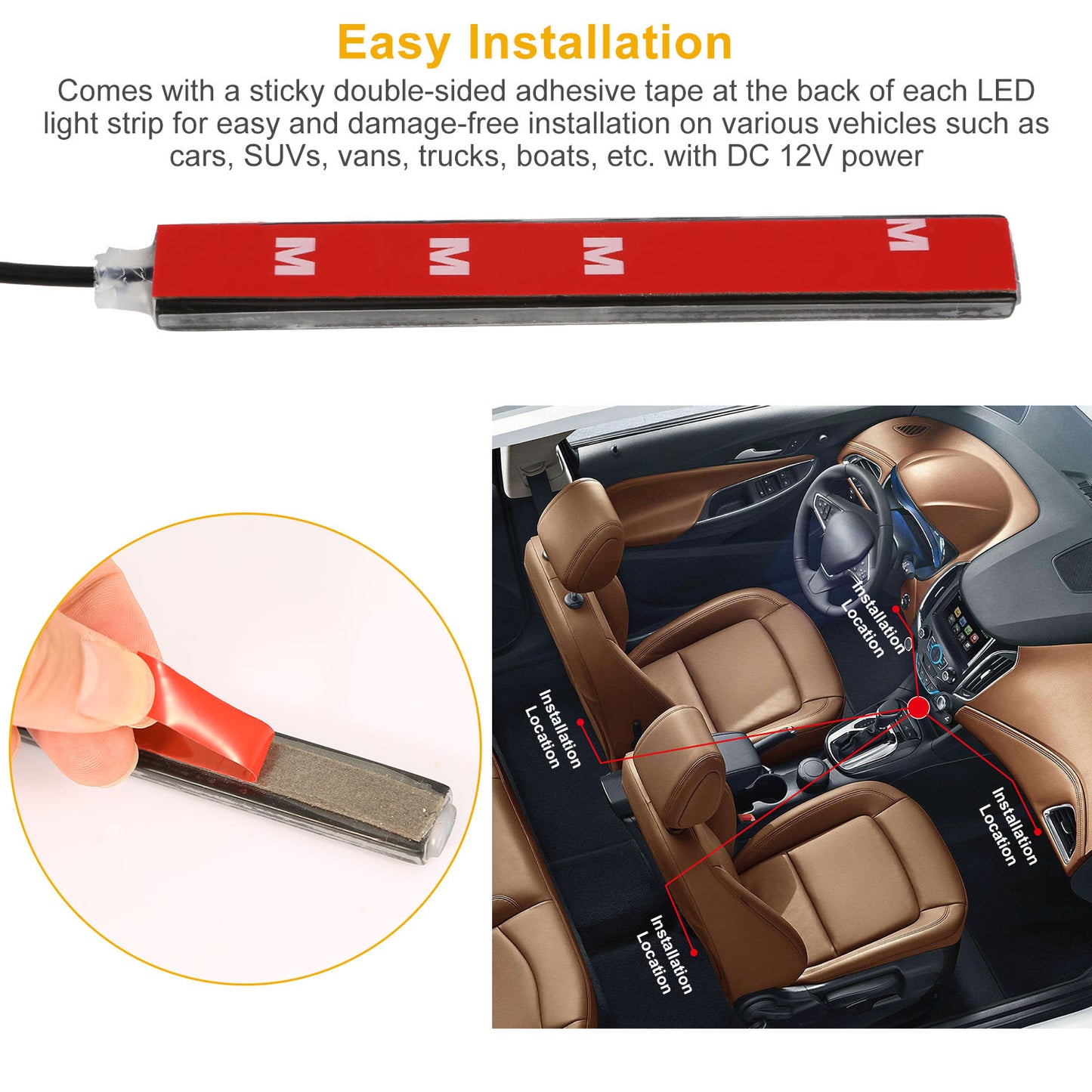 4PCS 36LEDs 12V Car Atmosphere Light Strip IP65 Colorful RGB LED Neon Lights