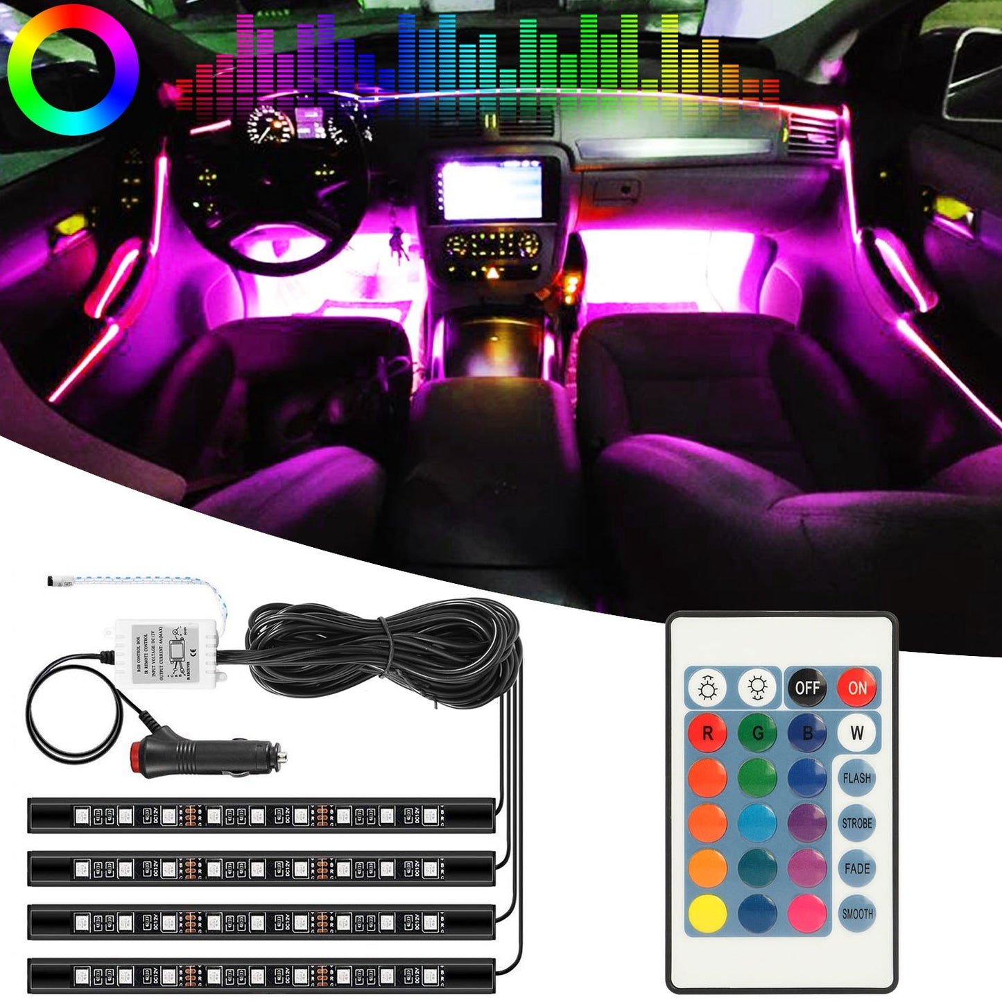 4PCS 36LEDs 12V Car Atmosphere Light Strip IP65 Colorful RGB LED Neon Lights