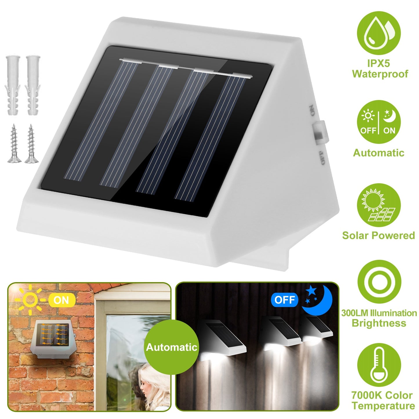 LED Solar Powered Stair Lights Dusk-To-Dawn Waterproof Garden Pathway