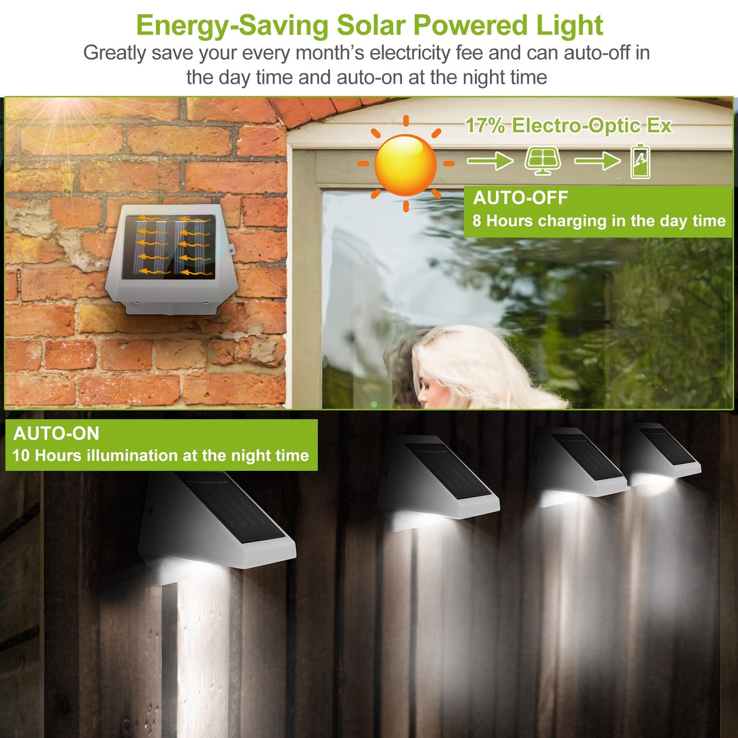 LED Solar Powered Stair Lights Dusk-To-Dawn Waterproof Garden Pathway