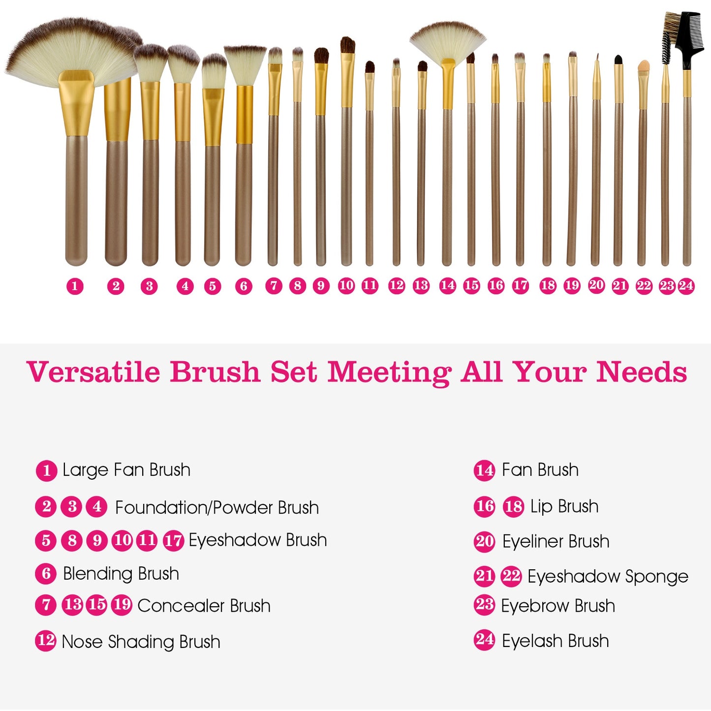 24Pcs Makeup Brushes Set Eye Shadows Face Foundation Brushes Cruelty-Free