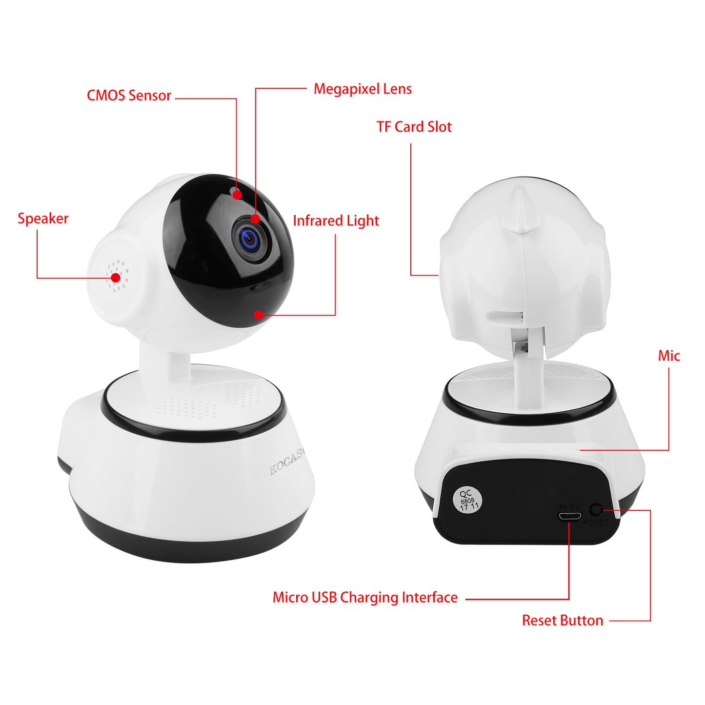 720P WiFi IP Camera Motion Detection IR Night Vision Indoor 360 Degree Coverage