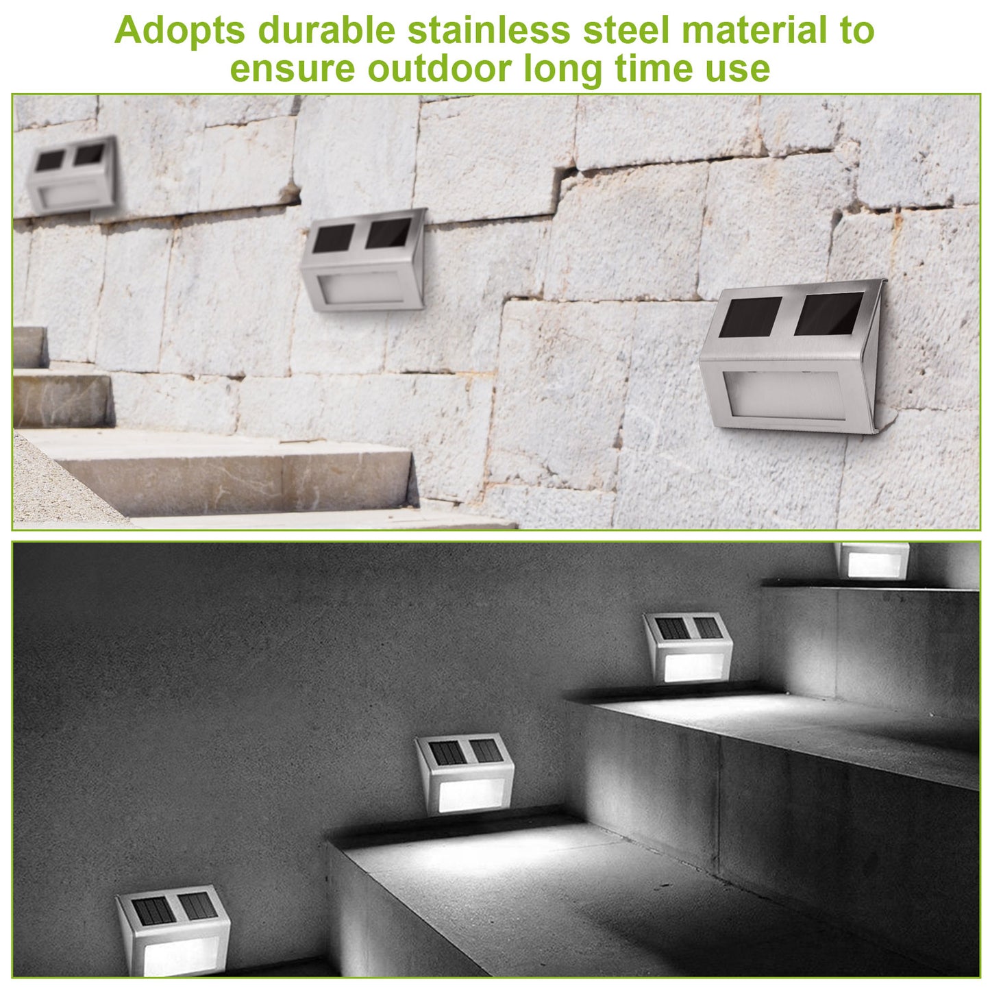 2 Pack Solar Light 2 LEDs Wall Lamp Stair Step Outdoor Waterproof Security Light