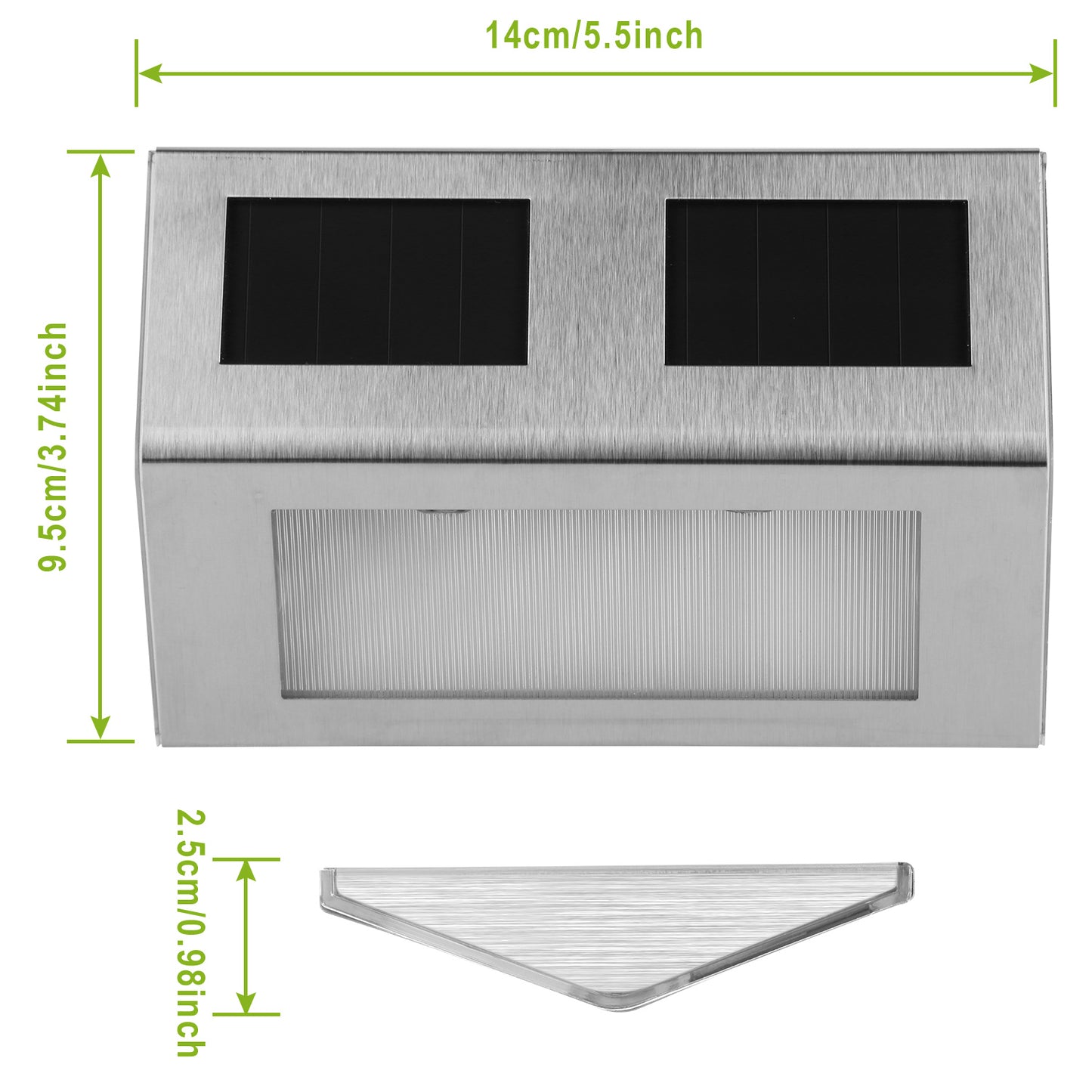 2 Pack Solar Light 2 LEDs Wall Lamp Stair Step Outdoor Waterproof Security Light