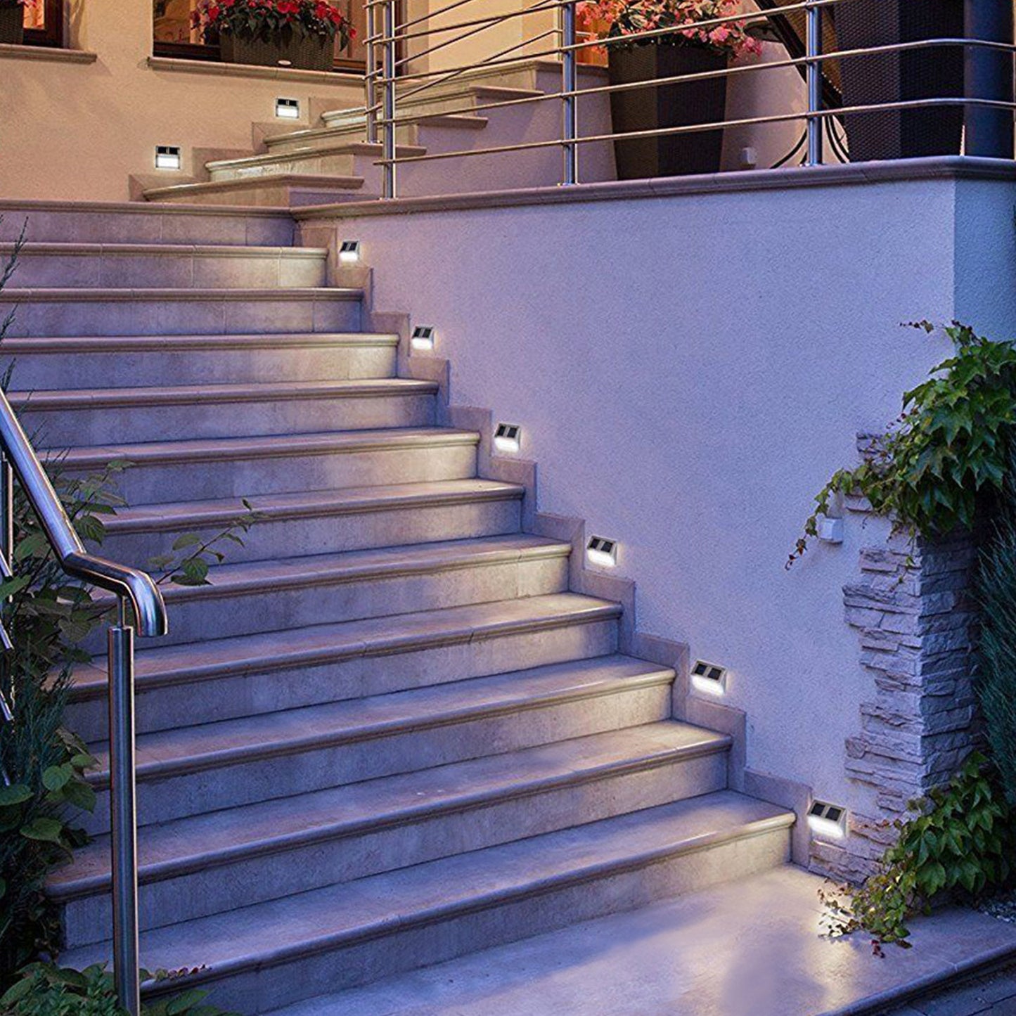 2 Pack Solar Light 2 LEDs Wall Lamp Stair Step Outdoor Waterproof Security Light