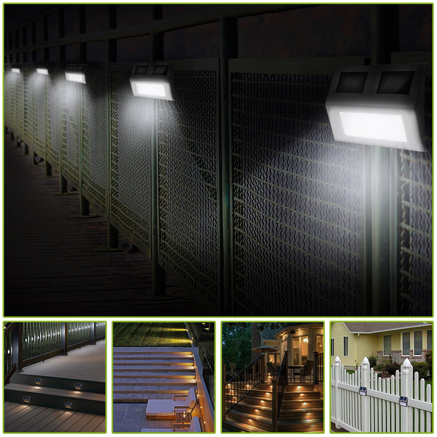 2 Pack Solar Light 2 LEDs Wall Lamp Stair Step Outdoor Waterproof Security Light