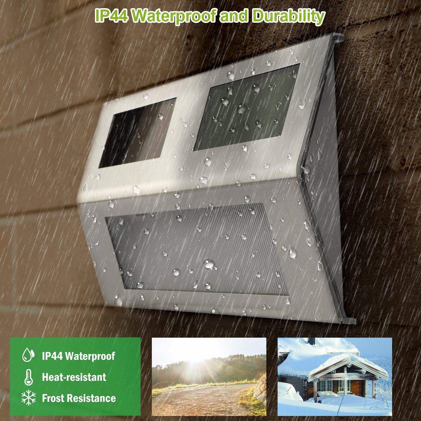2 Pack Solar Light 2 LEDs Wall Lamp Stair Step Outdoor Waterproof Security Light