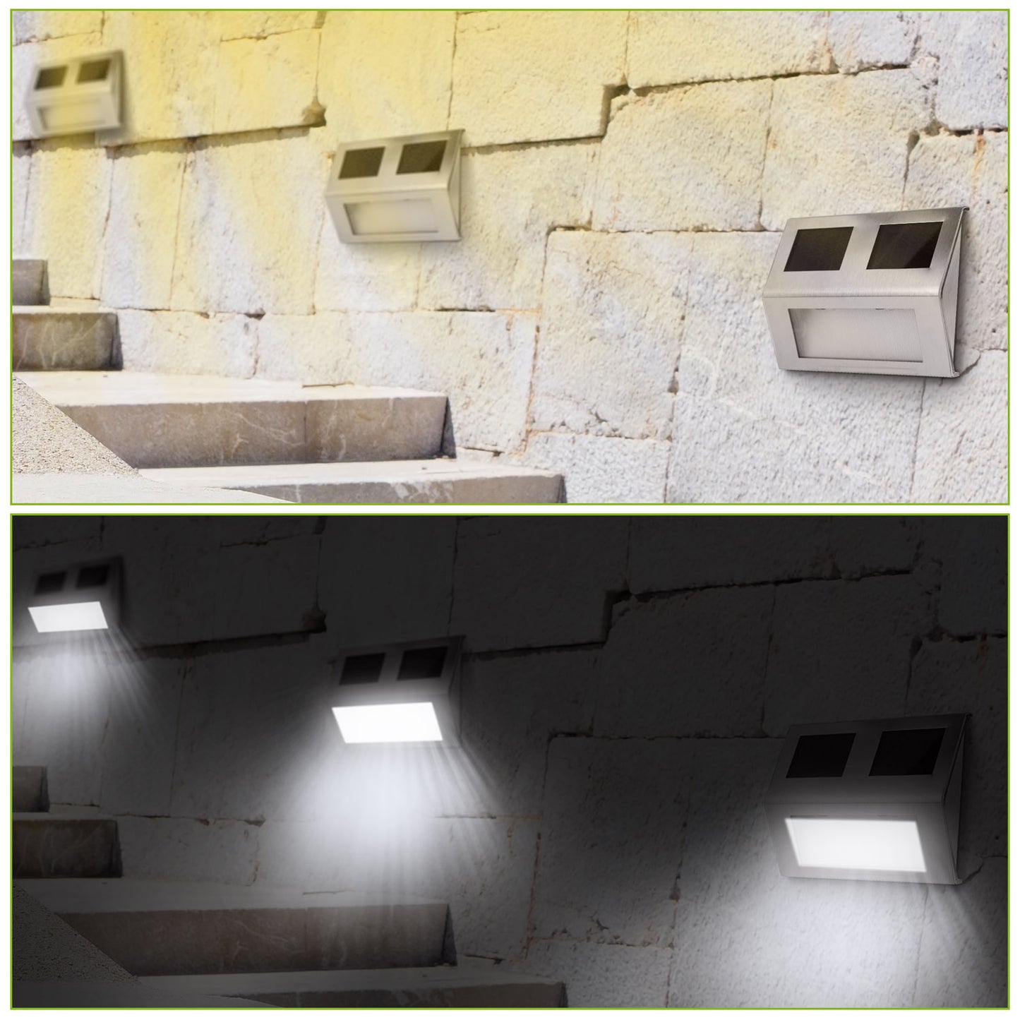2 Pack Solar Light 2 LEDs Wall Lamp Stair Step Outdoor Waterproof Security Light