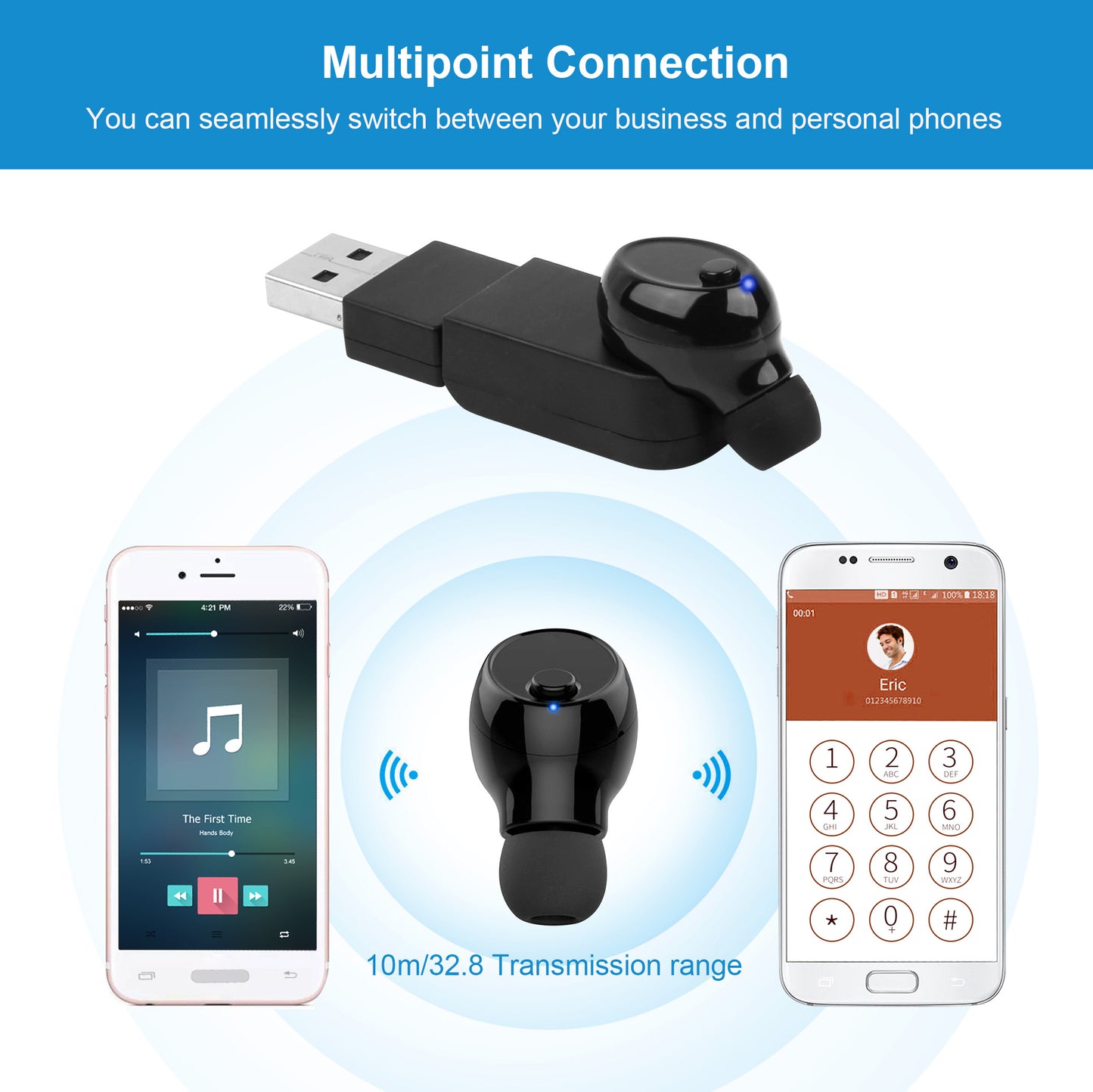 Wireless Single Earbud Wireless 4.1 Magnetic Charging In-ear Earpiece 6 Hours Working
