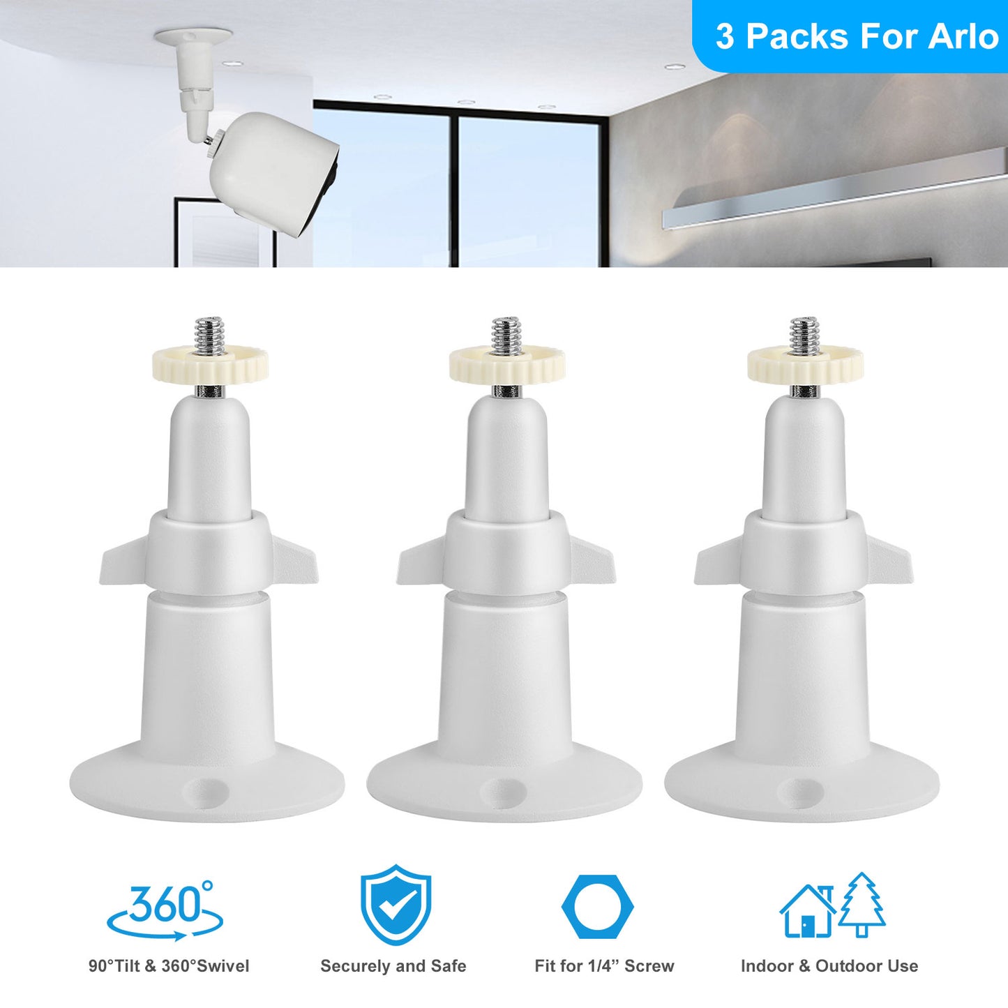 3 Packs Security Camera Wall Mount for Arlo 360 Degree Adjustable Camera Holder