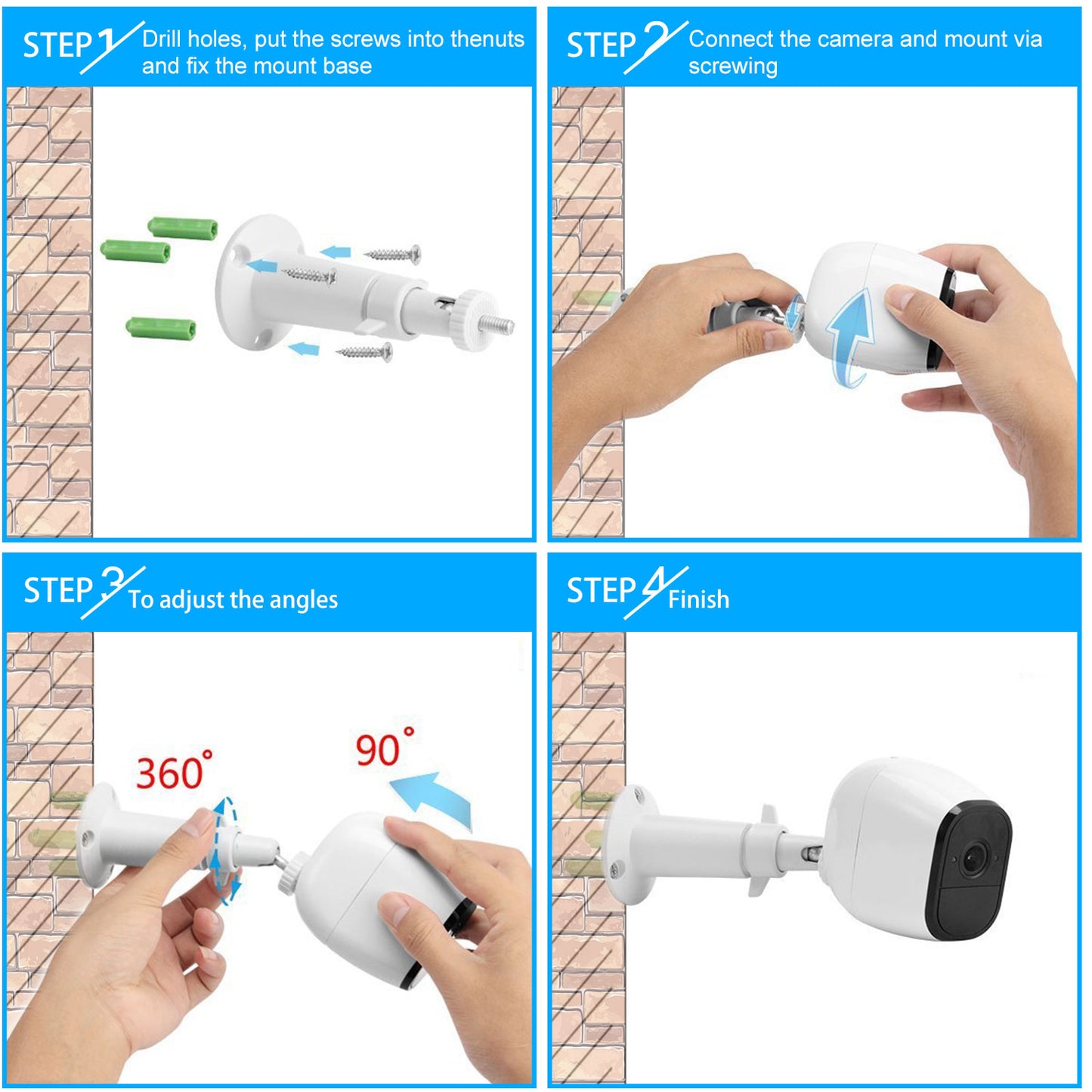 3 Packs Security Camera Wall Mount for Arlo 360 Degree Adjustable Camera Holder