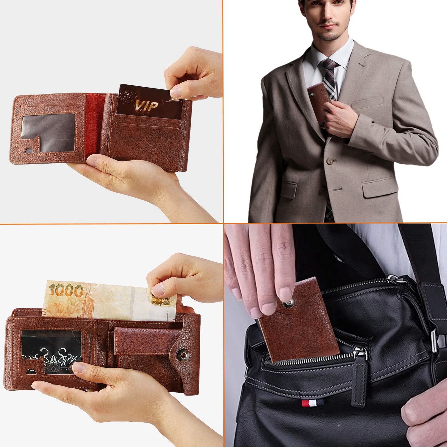 Men Wallet PU Leather Bifold Purse Slim RFID Blocking Card Holder Cases