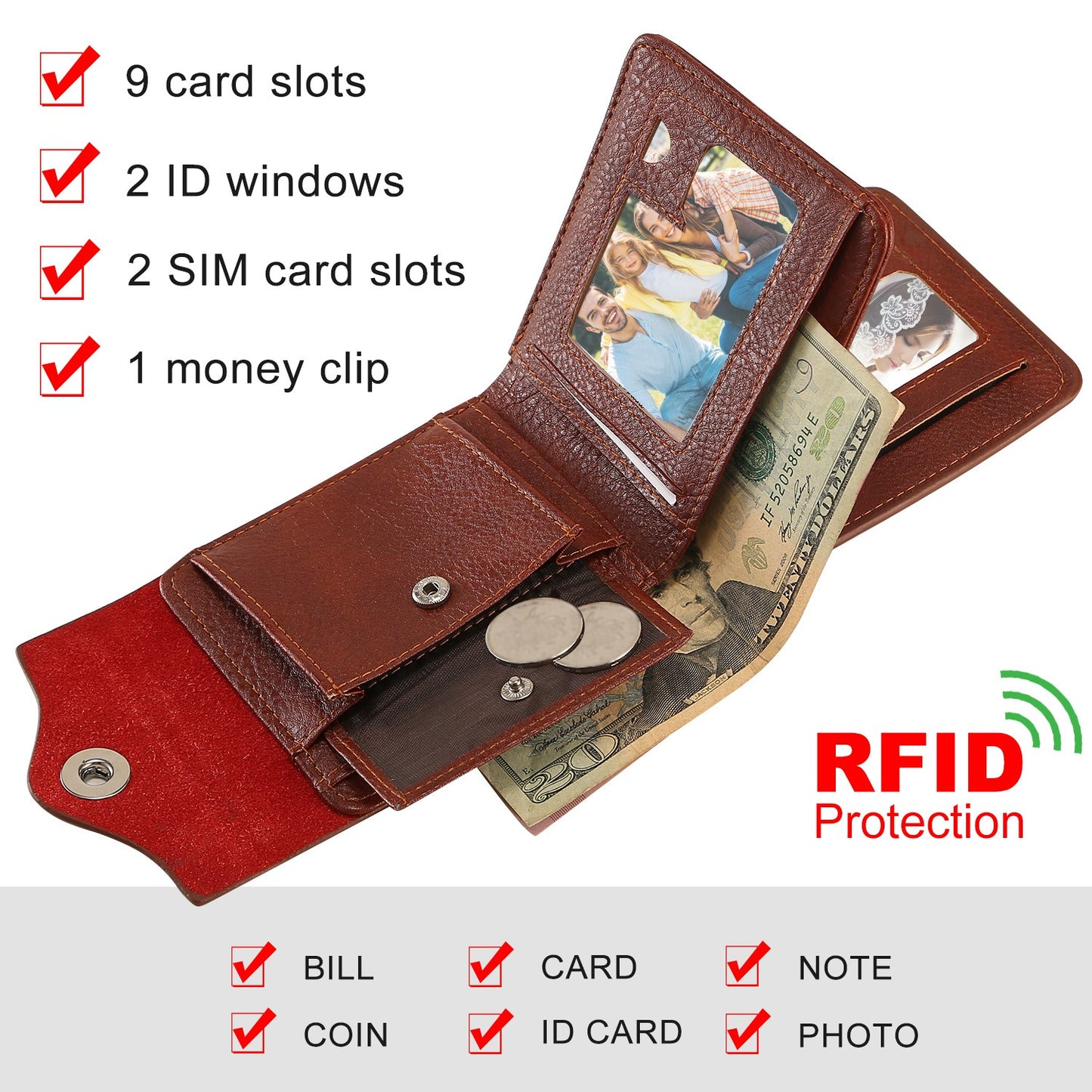 Men Wallet PU Leather Bifold Purse Slim RFID Blocking Card Holder Cases