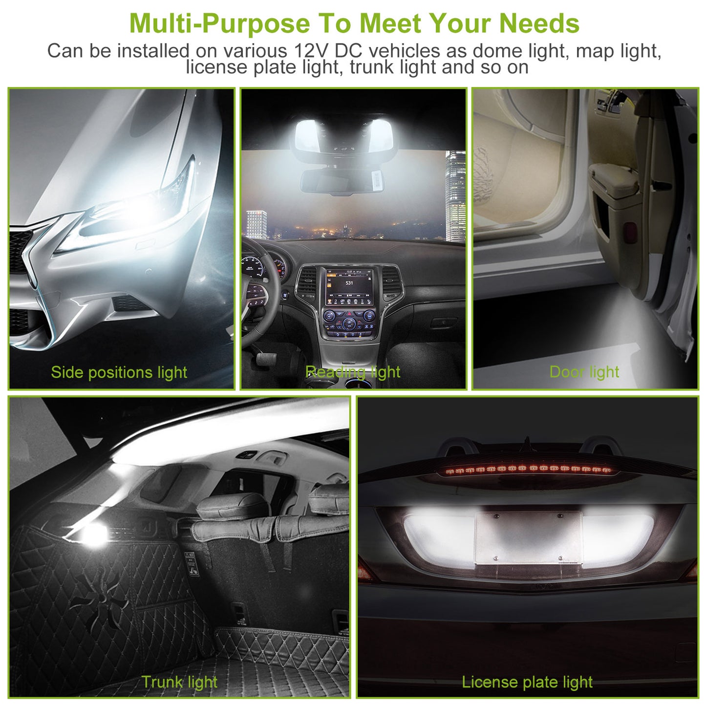 10Pcs 12V T10 LED Light Bulb Wedge Base Interior Dome Map LED Lights