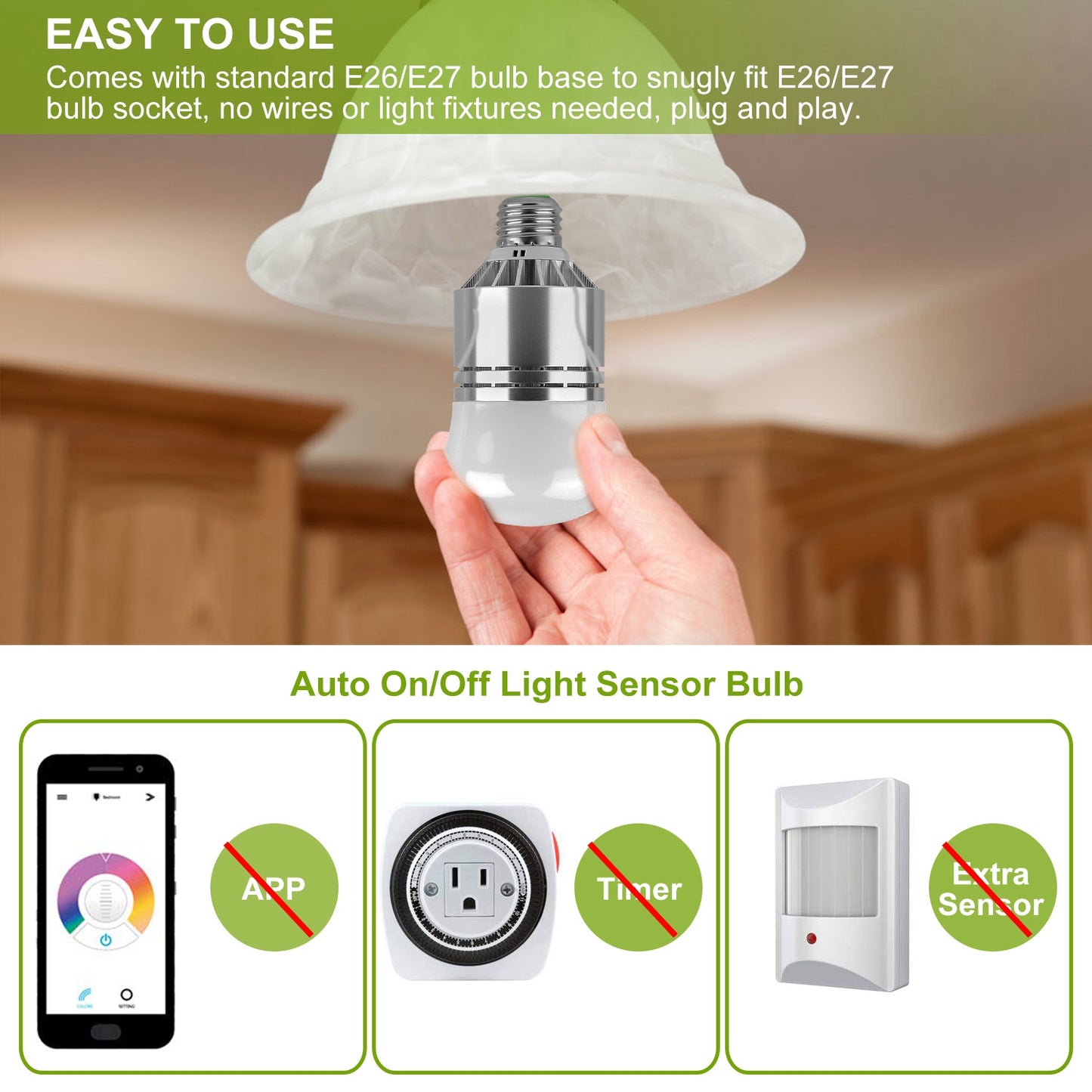 12W Light Sensor Globe Bulbs Dusk To Dawn E26 E27 Socket Security Lamps